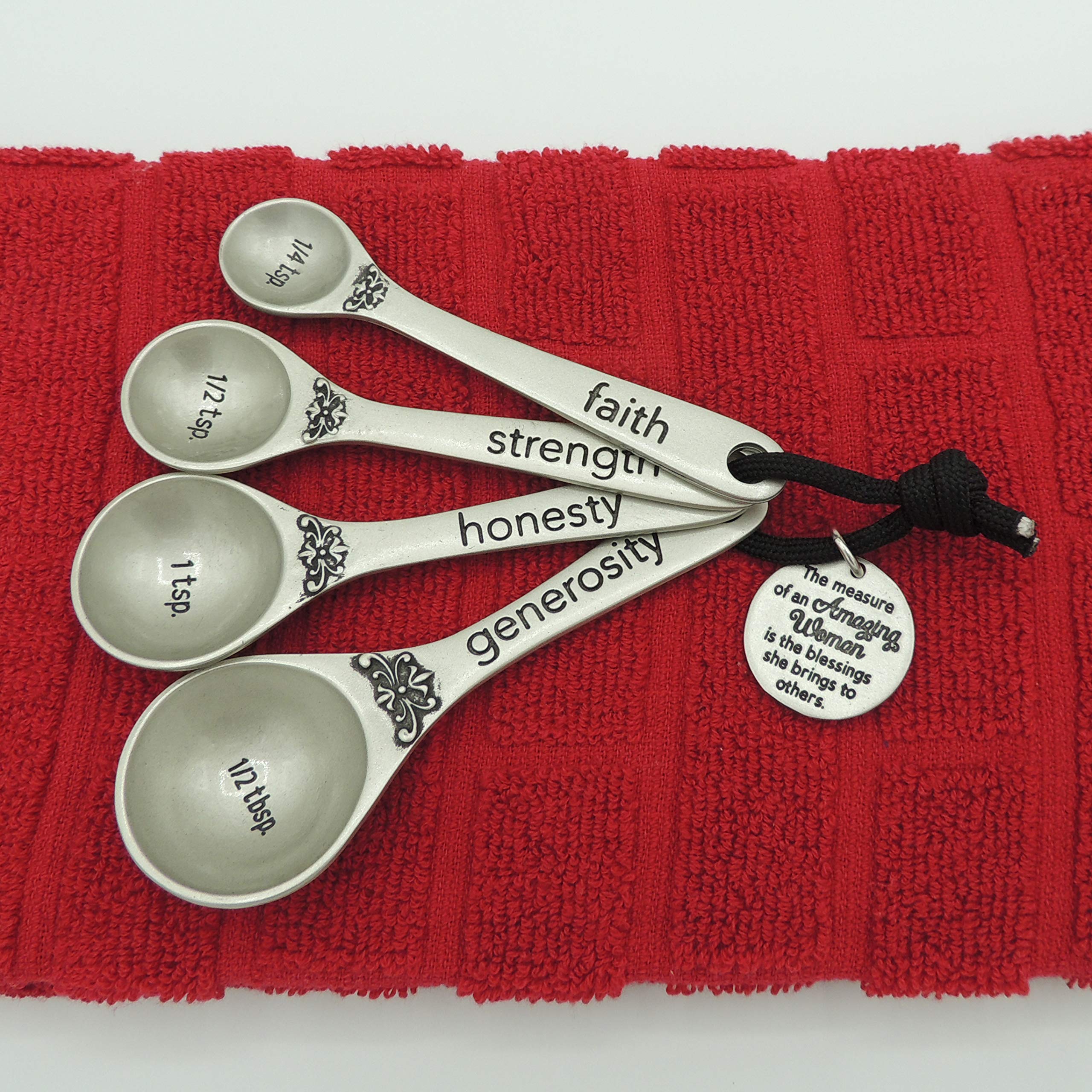 Amazing Woman Measuring Spoon Set, Decorative Gifts And Kitchen Accessories, 4 Spoons, Engraved Pewter And Silver Enamel, By Abb