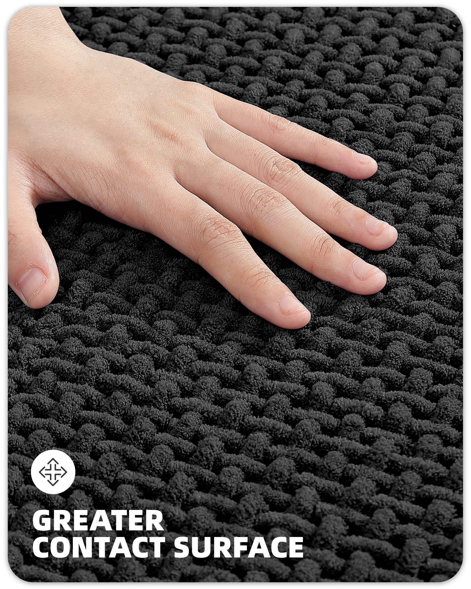 Upgraded Chenille Bathroom Rugs - Adorn Your Bathroom With Color G Black Bath Mat - Absorbent, Non Slip, Soft, Machine Washable,