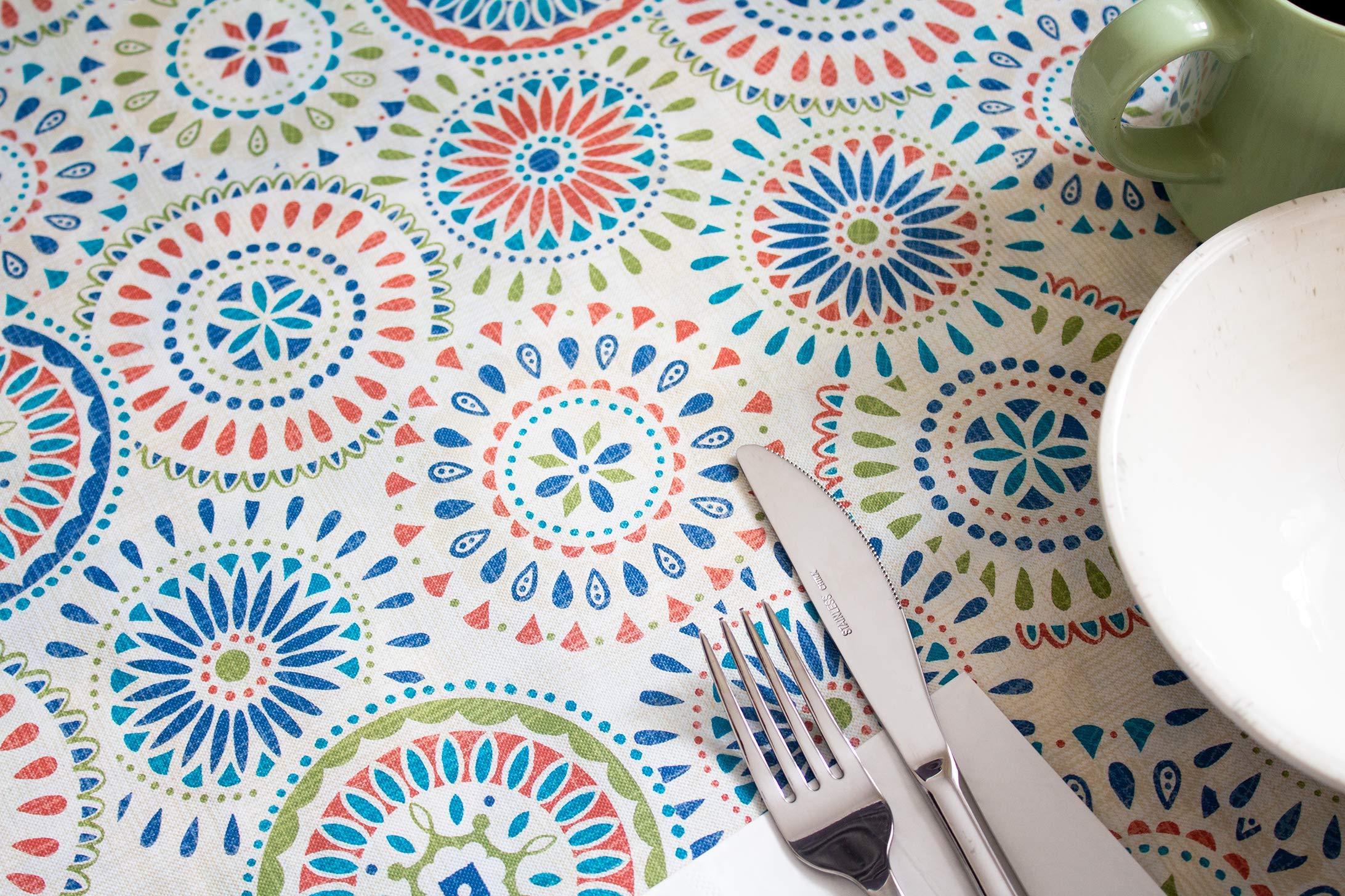 Covers For The Home Deluxe Elastic Edged Flannel Backed Vinyl Fitted Table Cover - Medallion Pattern - Small Round - Fits Tables