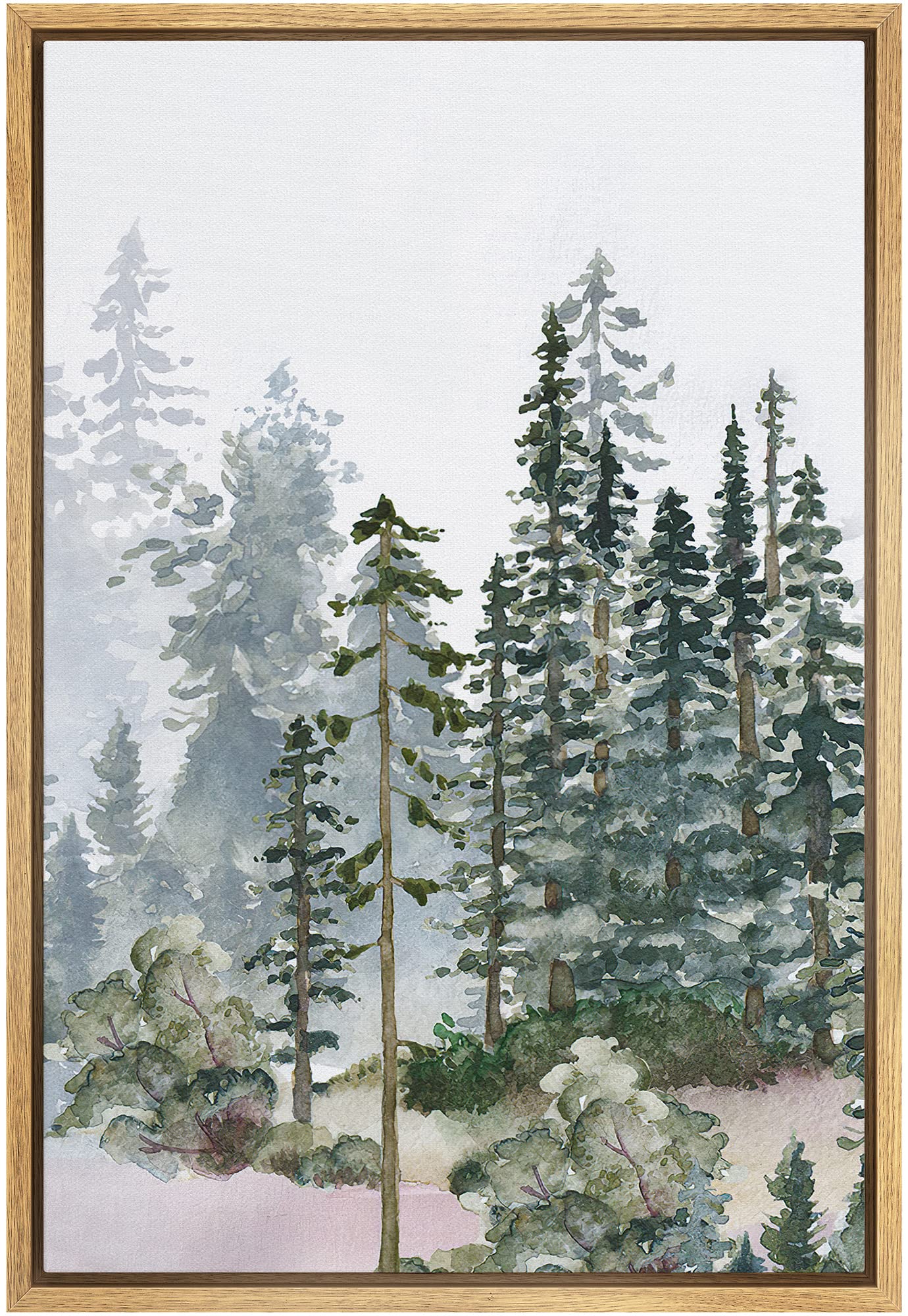 Signwin Framed Canvas Print Wall Art Woodland Nursery Decor Autumn Pine Tree Watercolor Forest Nature Modern Art Decorative Land