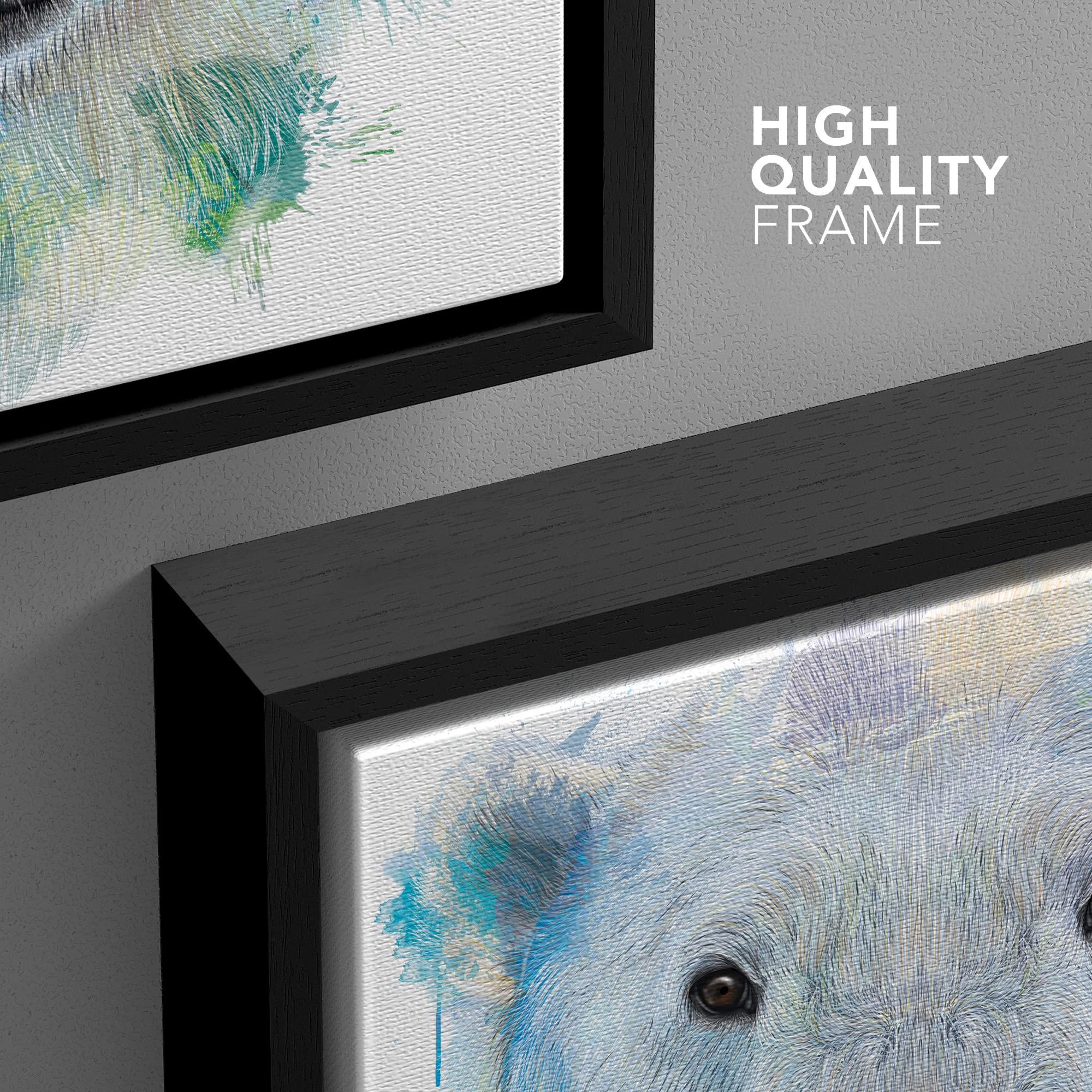 Wall26 - Fun And Colorful Splattered Watercolor Polar Bear - Framed Canvas Art Home Art - 24''X24'' Black