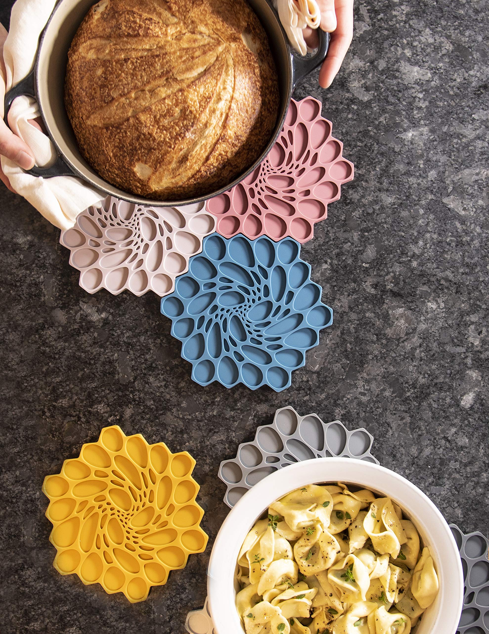 Modern-Twist 7 X 7'' Hive Silicone Trivet, Heat Resistant Up To 675F, Non Slip, Protects Table From Heat, Rose, Pack Of 1