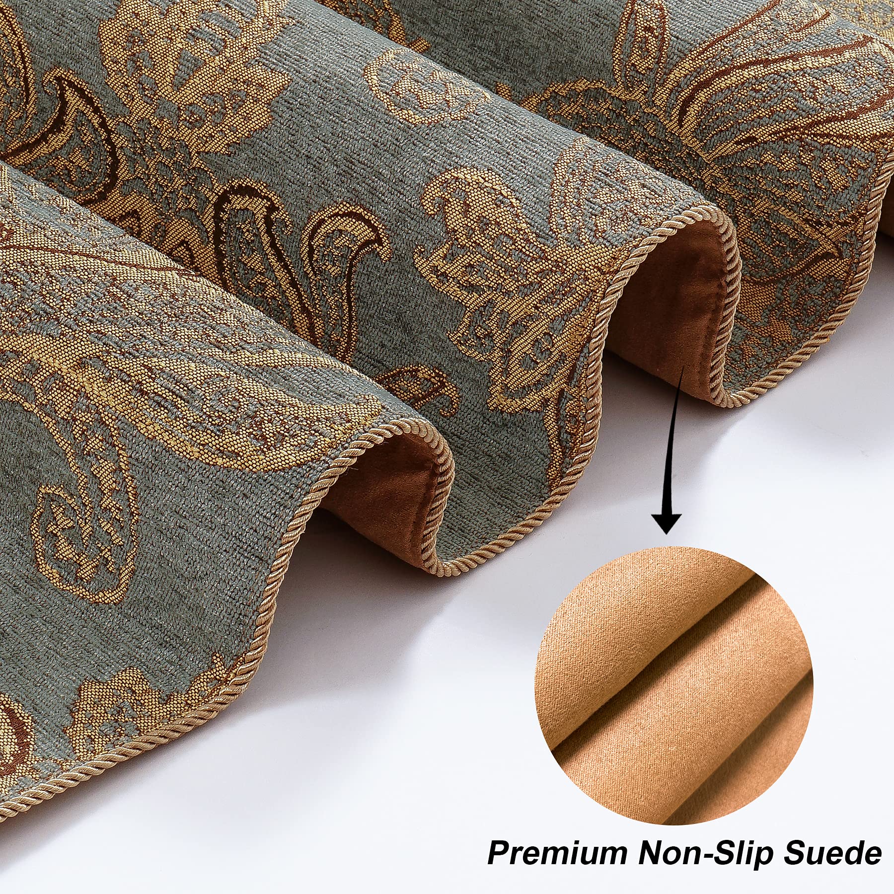 Loom And Mill Luxury Thick Chenille Table Runner, Modern Damask Jacquard Table Runners With Handmade Tassels For Dining Room Dre