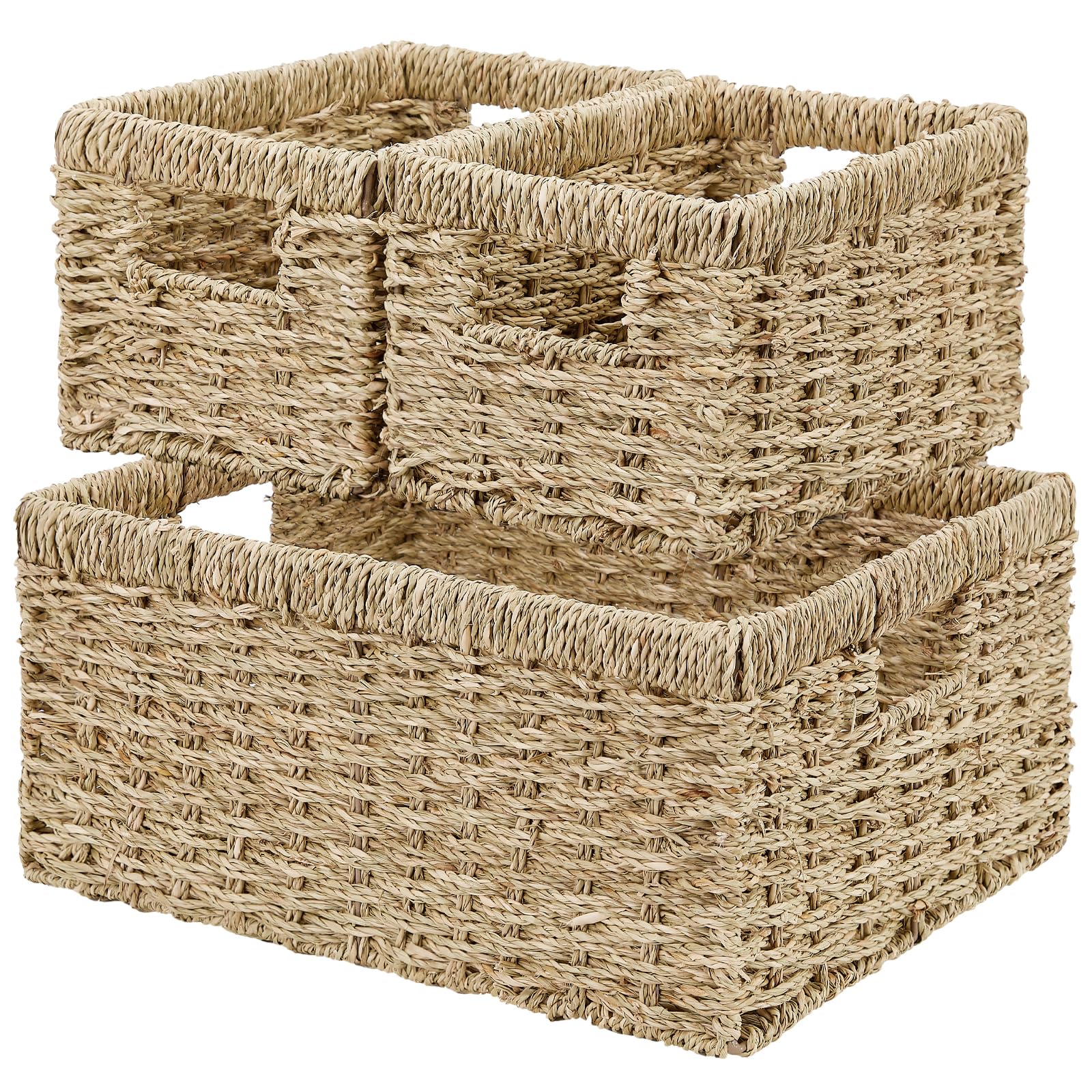 Vagusicc Wicker Basket, Set Of 3 Hand-Woven Storage Baskets For Organizing, Seagrass Wicker Storage Basket Bins With Handles, Sm