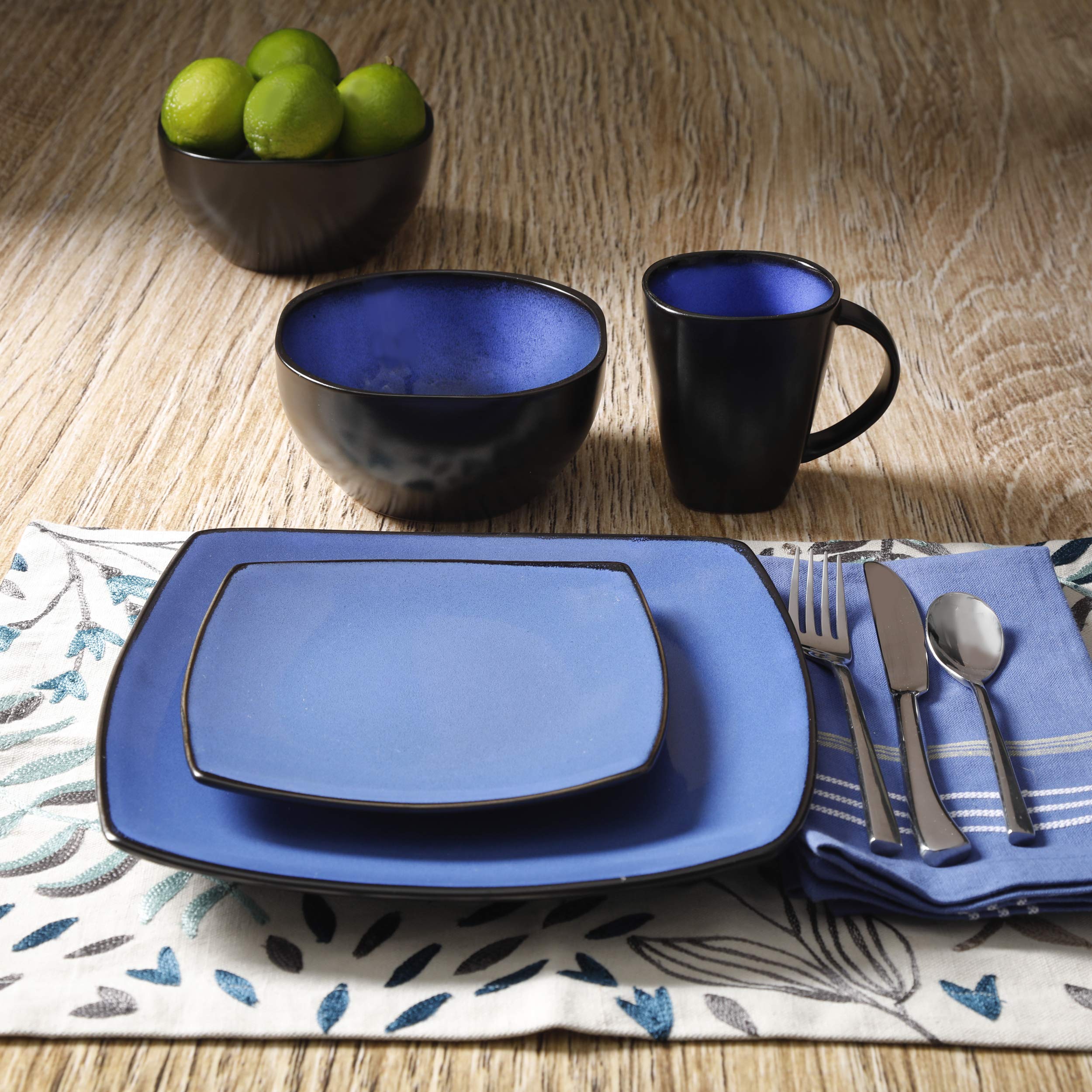Gibson Soho Lounge Dinnerware set, Square, Blue
