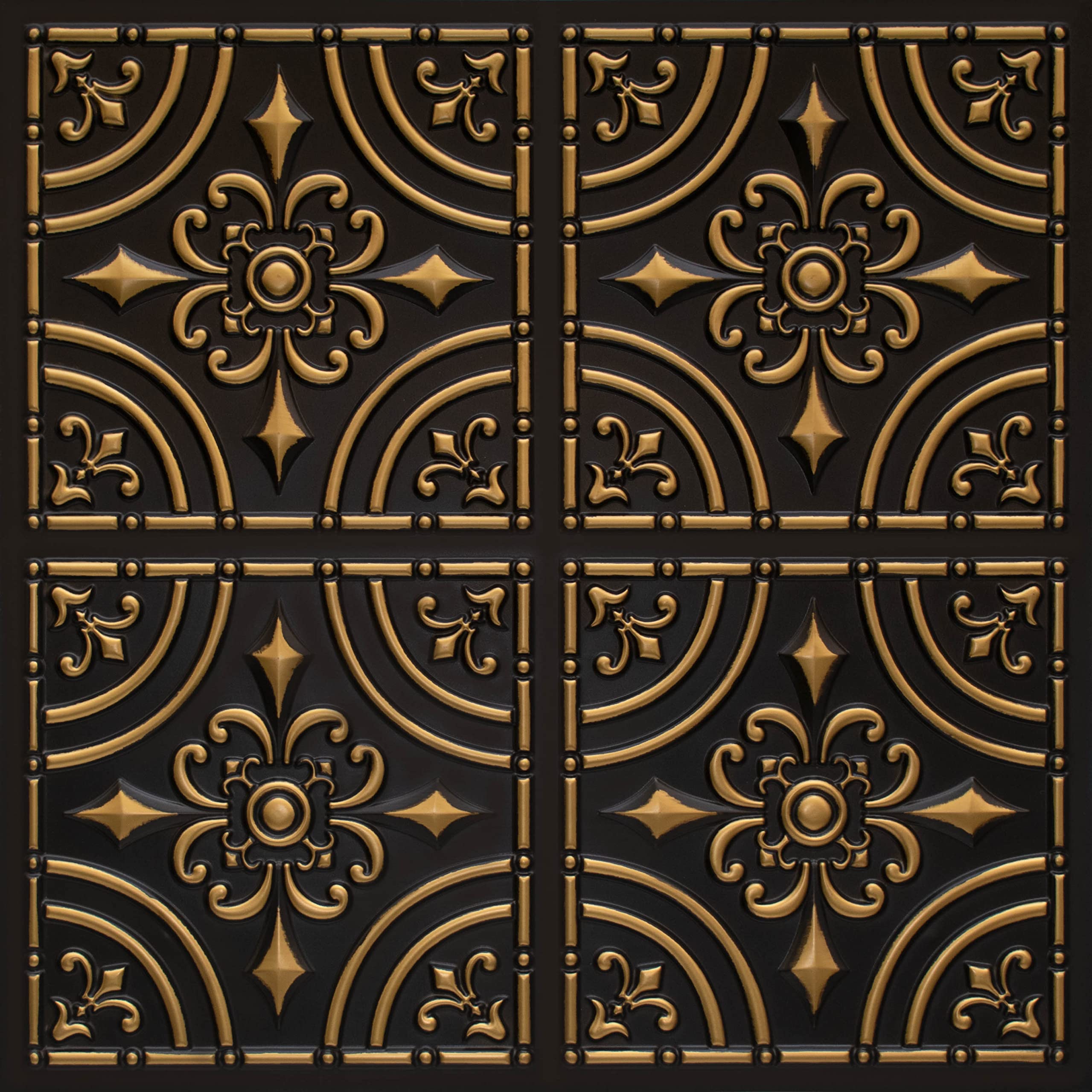 Decorative PVC Faux Tin Ceiling Tiles (Glue UP), 24x24,2'x2', Pack of 6, 24 sq.ft. - D205 (Antique Brass)
