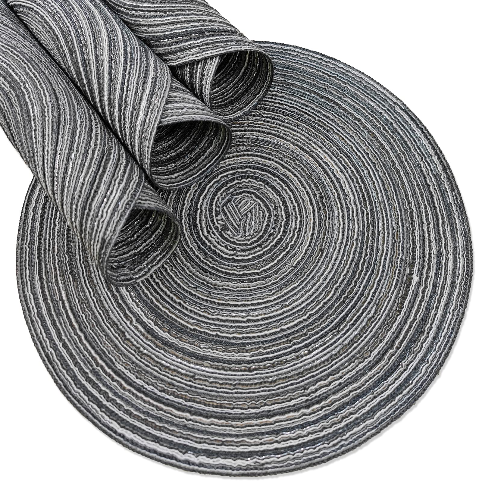 Adido Eva Round Placemats Set Of 4 Heat Resistant Braided Place Mats 11.8 Inch For Kitchen Table Black Grey