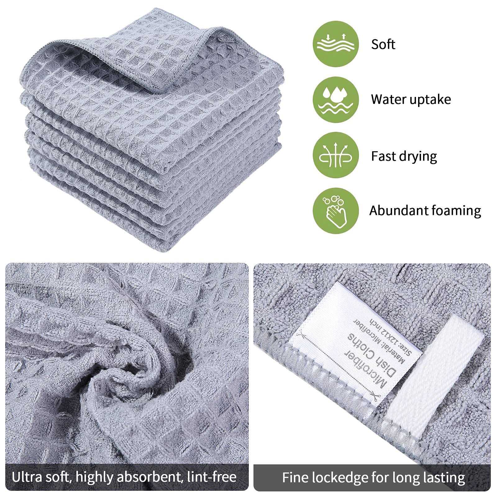 Homaxy Premium Microfber Wafle Weave Kitchen Dish Cloths, 12 X 12 Inch Ultra Absorbent And Solid Color Dish Towels For Kitchen F