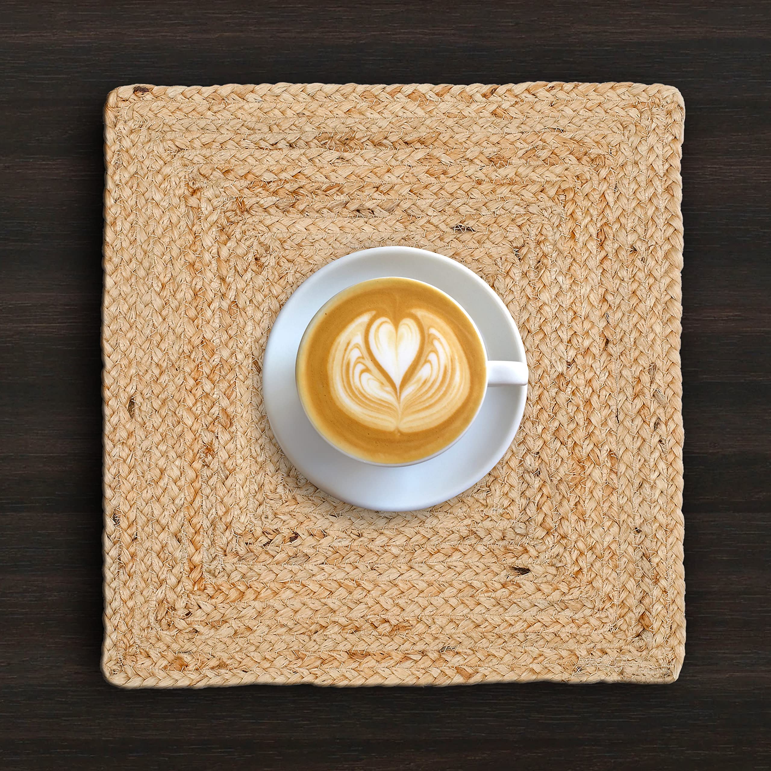 Hausattire Jute Braided Placemats 14x14 Inches - Natural  Farmhouse Reversible Woven Boho Mats for Kitchen & Dining Table (Set of 4)