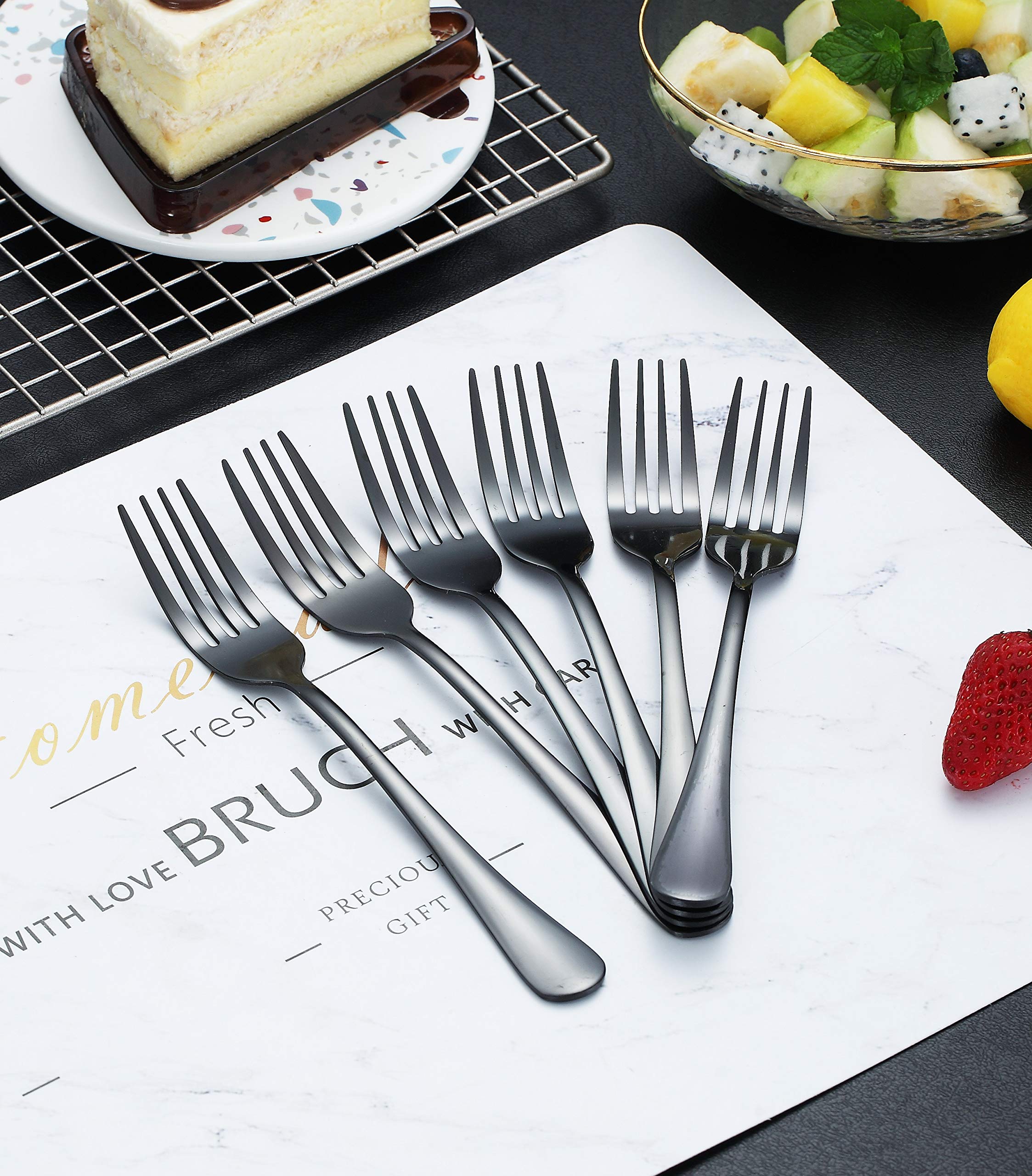 Kyraton Black Dinner Fork 6 Pieces  Stainless Steel 8.17 Inch Forks Black Titanium Plating Silverware  Black Forks Set of 6