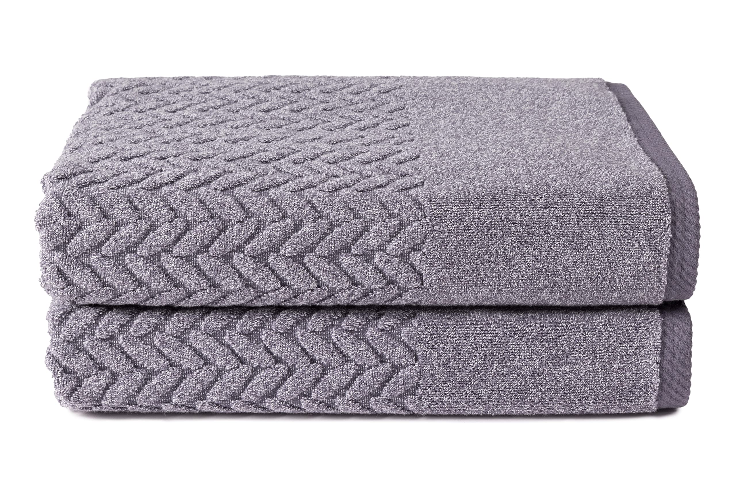 Texere 100% Organic Cotton Jacquard 650 Gsm Premium Bath Towel Sets - Extra Absorbent Quick Dry And Soft (Cable, Granite, 2 Bath