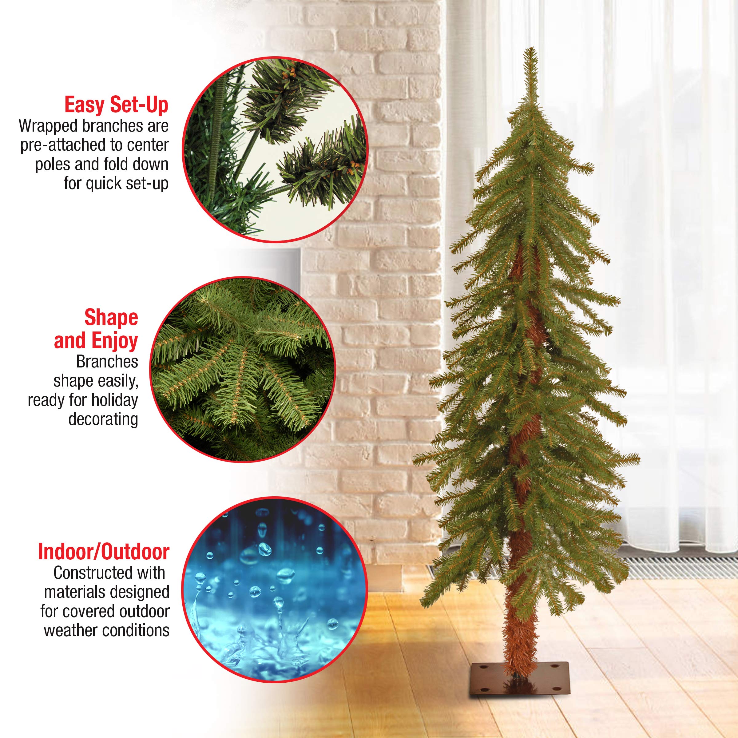 National Tree Company 4 ft Unlit Hickory Cedar Mini Artificial Christmas Tree, 225 Tips, Metal Plate Base, Green