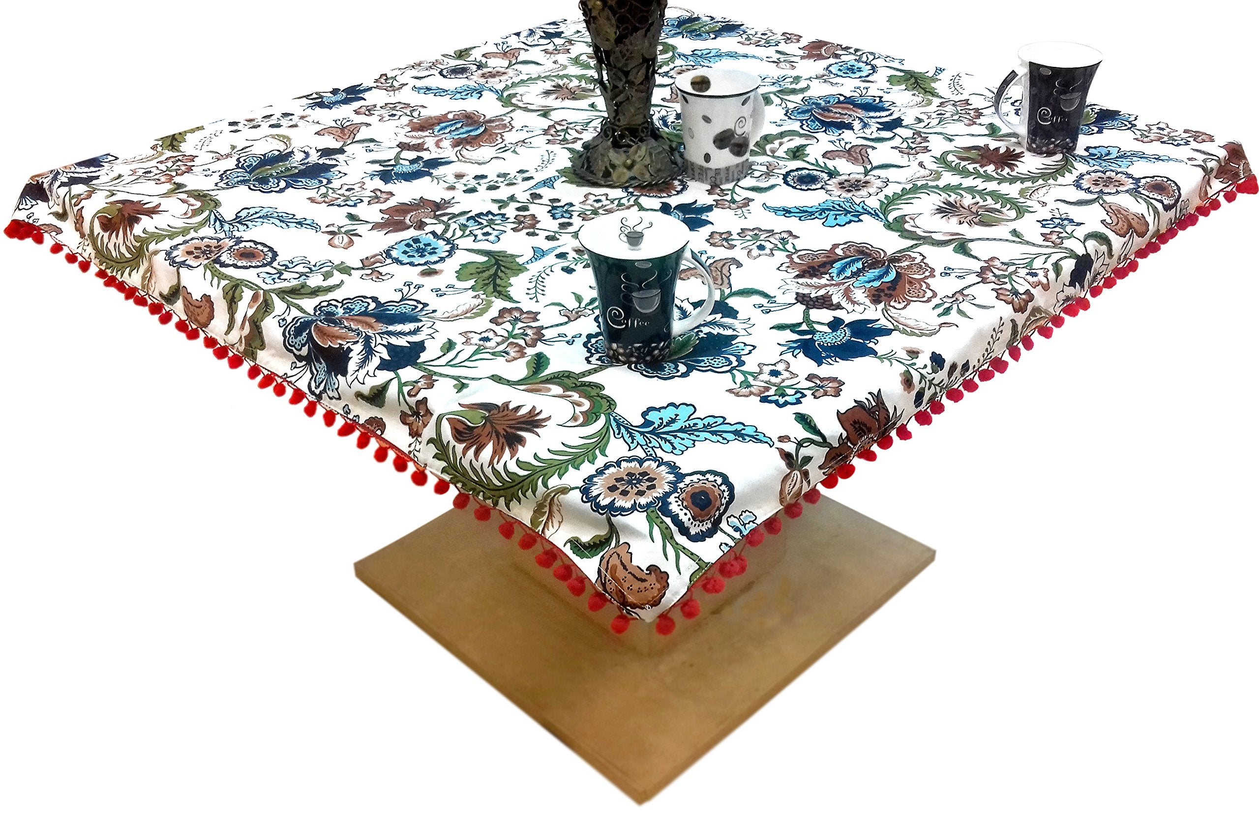 Arohi Cotton Washable Round Floral Table Cloth/ Cover for Dining Table (65 Inch, 40X40 Inch, Multicolour, Pack of 1)