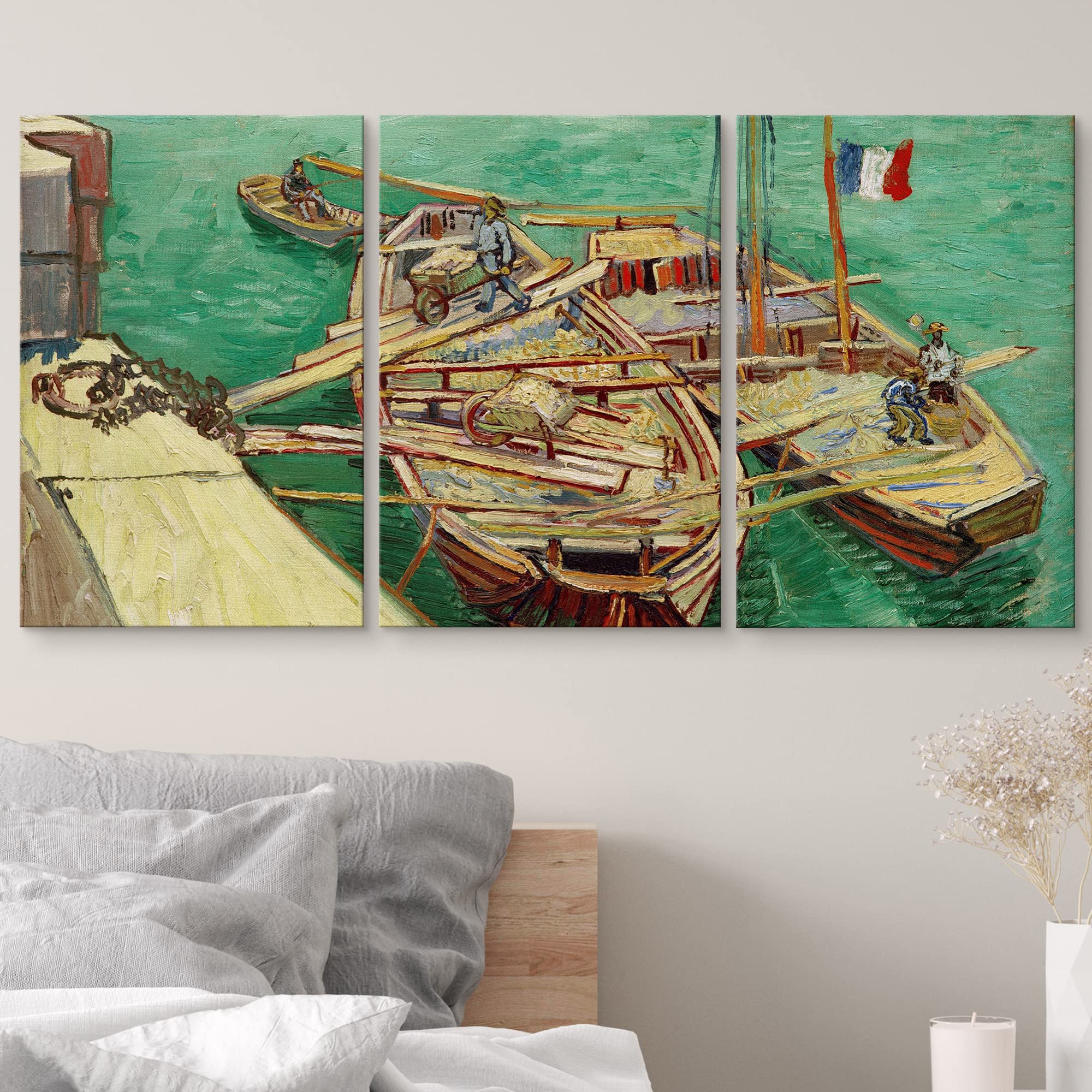 Wall26 Canvas Print Wall Art Set Quay With Men Unloading Sand Barges Vincent Van Gogh Classical Illustrations Fine Art Historic