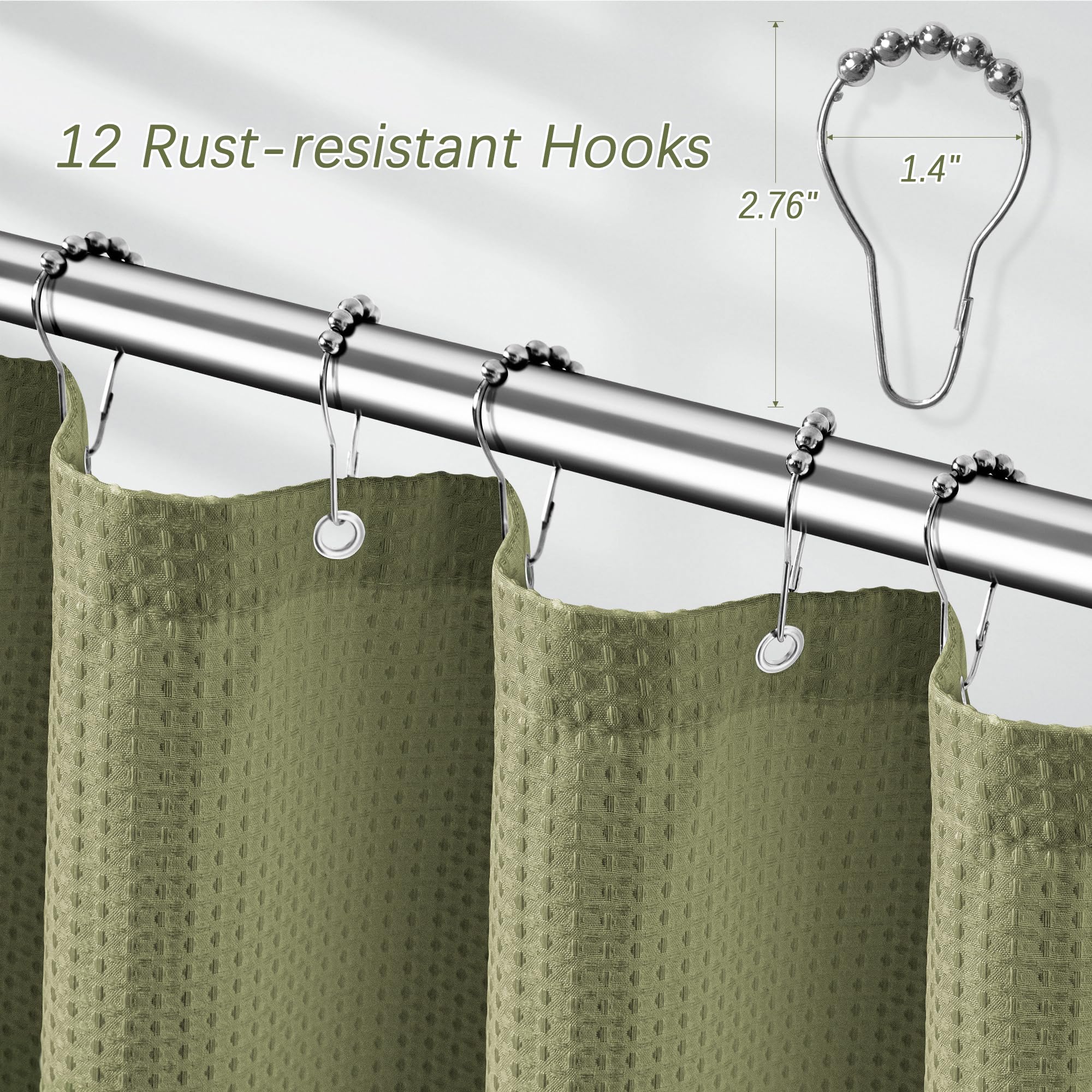 Pangsinne Khaki Shower Curtain 256Gsm Heavy Duty Waffle Woven Bathroom Shower Curtains, Weighted Fabric Shower Curtains For Hote