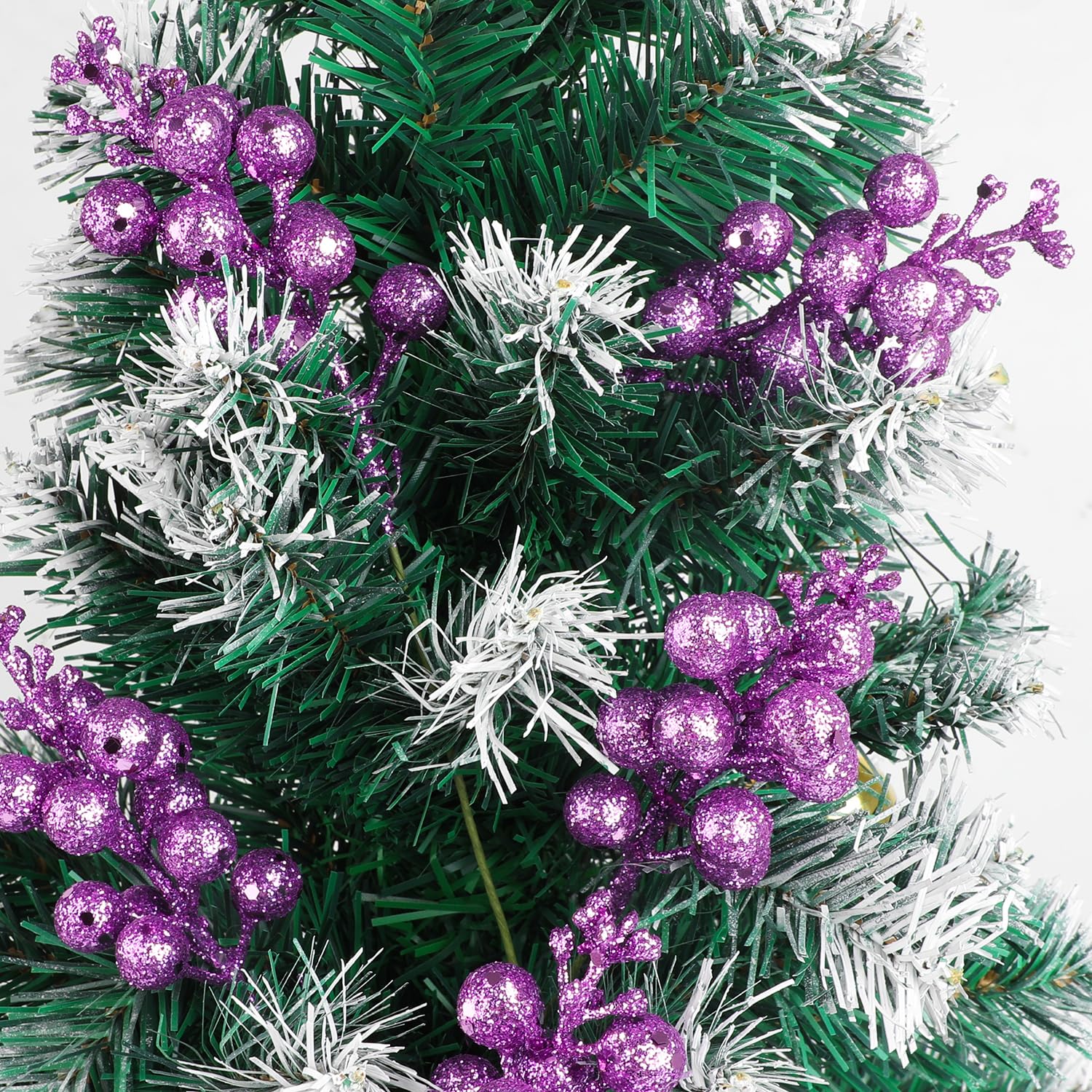 DIYASY Glitter Berry Stems,20Pcs Artificial Xmas Picks and Sprays Christmas Tree Filler Branches Ornaments Holiday Wreath Garlan