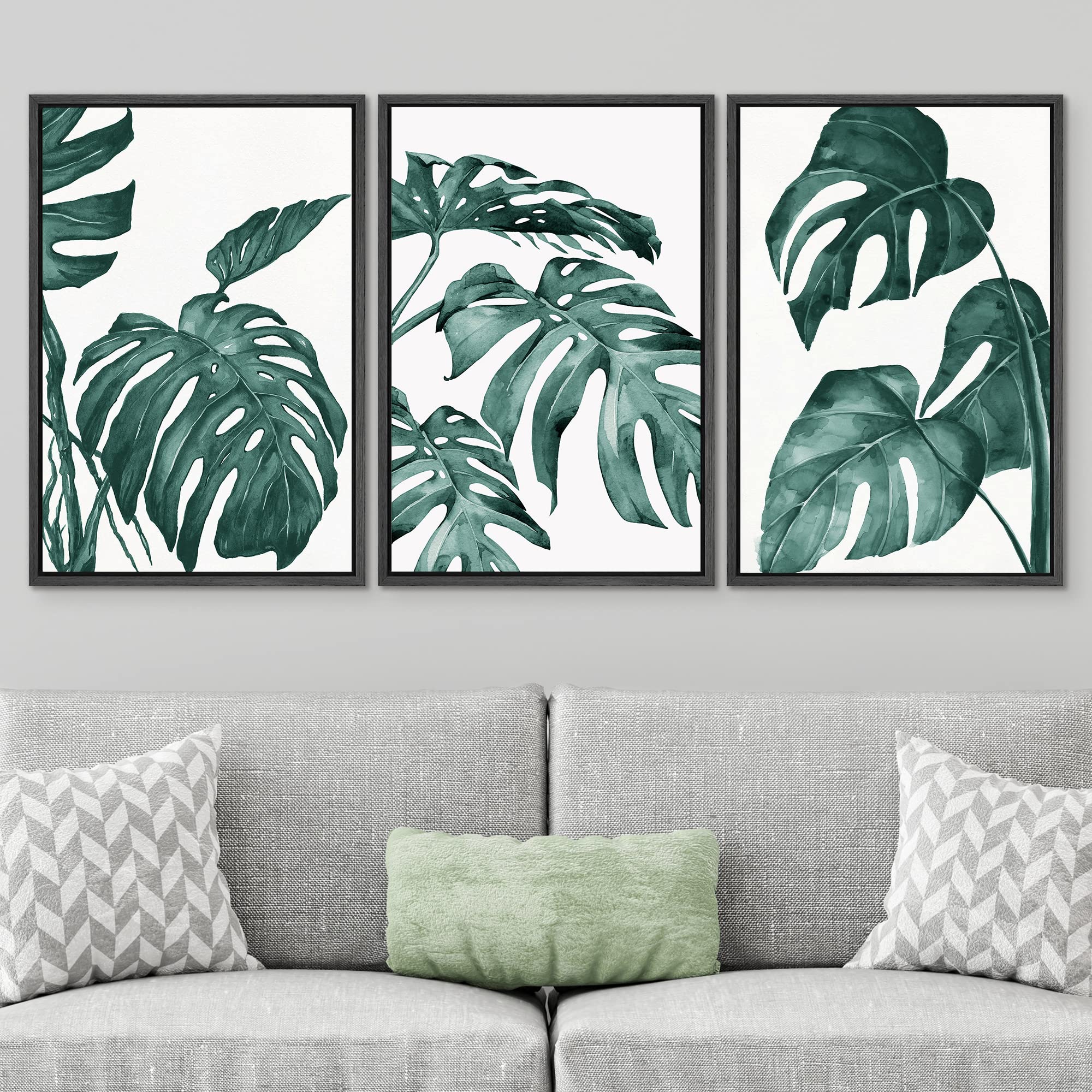Signwin 3 Piece Framed Canvas Wall Art Tropical Plant Leaves Canvas Prints Home Artwork Decoration For Living Room,Bedroom - 24'