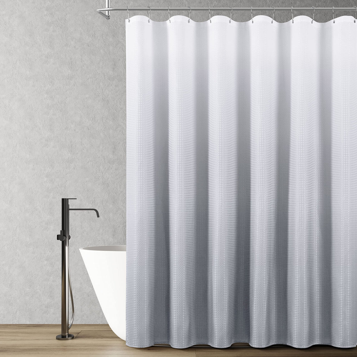 Textured Fabric Bath Shower Curtain, Polyester Ombre Shower Curtains For Bathroom, Water Repellent Shower Curtain Liner With 12