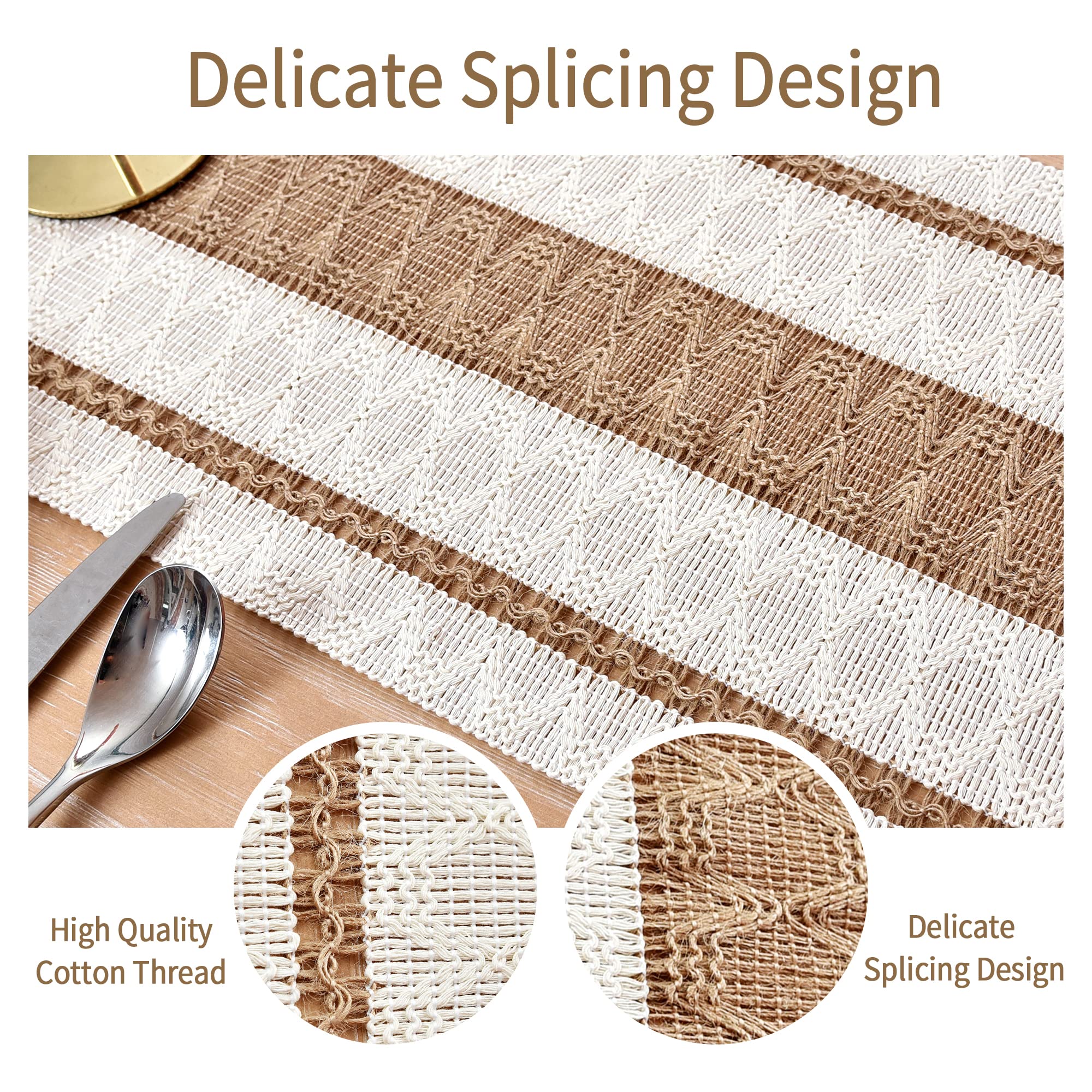 Home Macrame Table Runner Farmhouse Style - Burlap Cotton Rustic Cream Beige Boho Splicing Table Runner With Tassels For Wedding