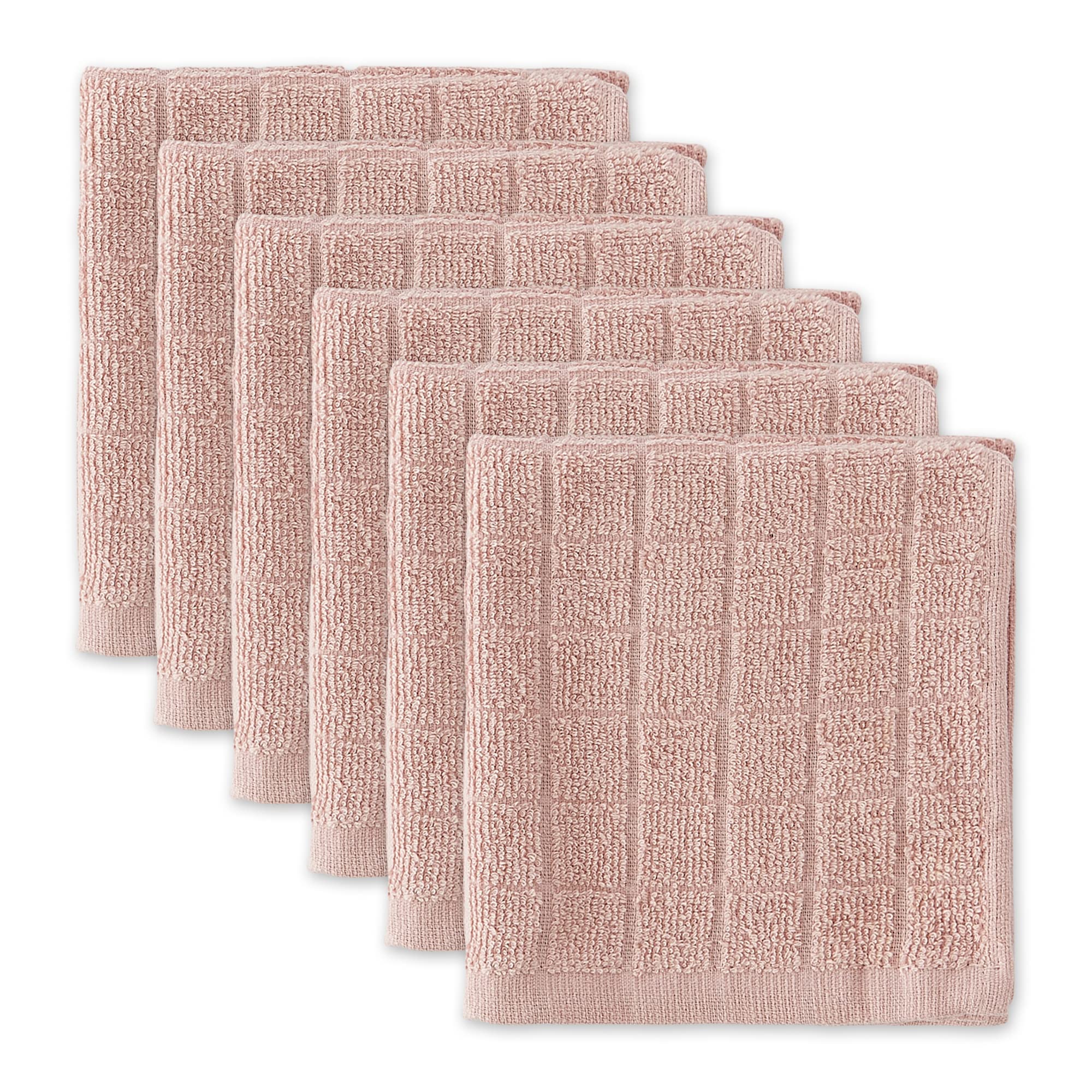 PALE MAUVE SOLID WINDOWPANE TERRY DISHCLOTH SET/6