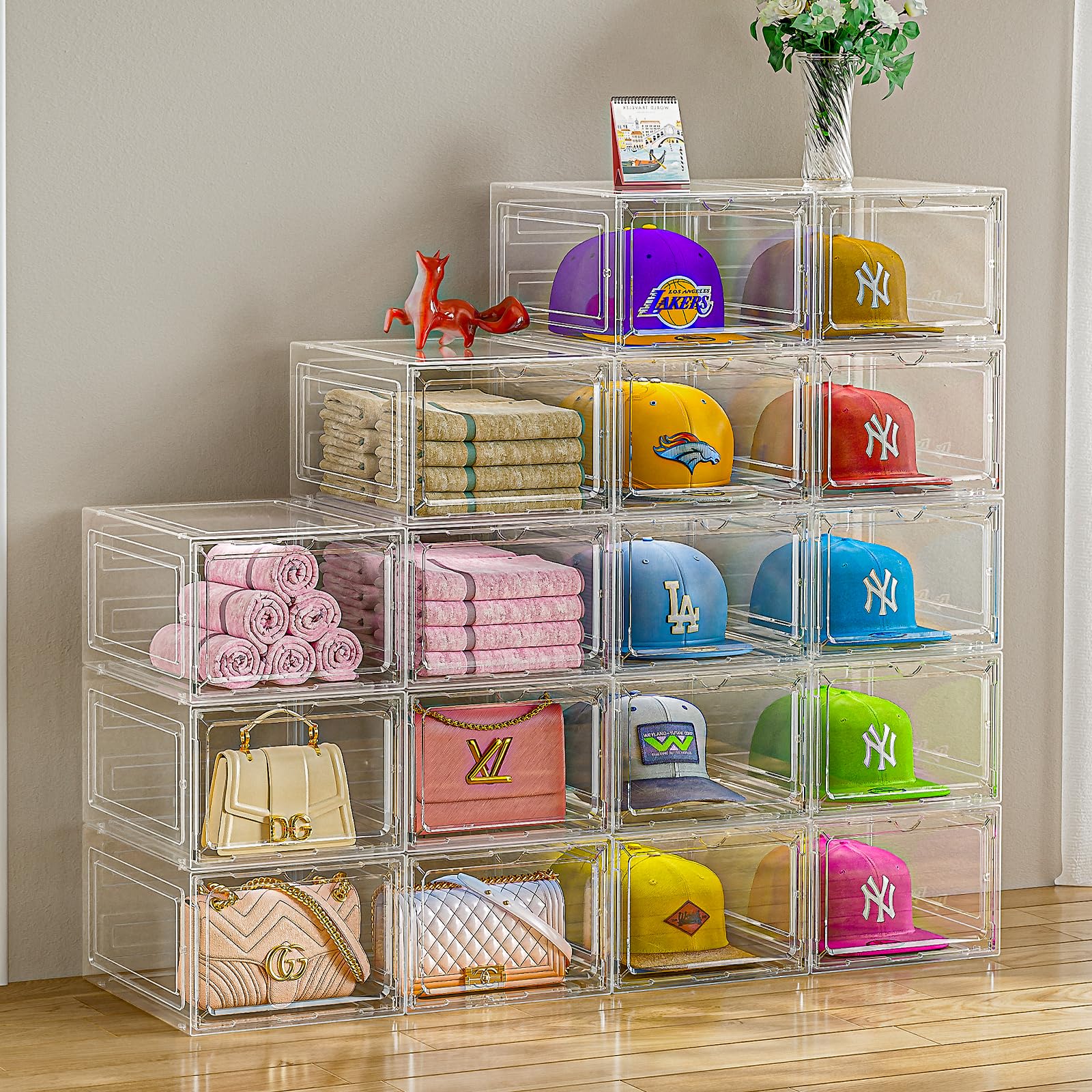 ZHAIXIAONIAN Hat Organizer Box - 6 Pack Clear Plastic Storage, Holds 8 Caps Each, XL Size, Magnetic Door, Model ZXN087