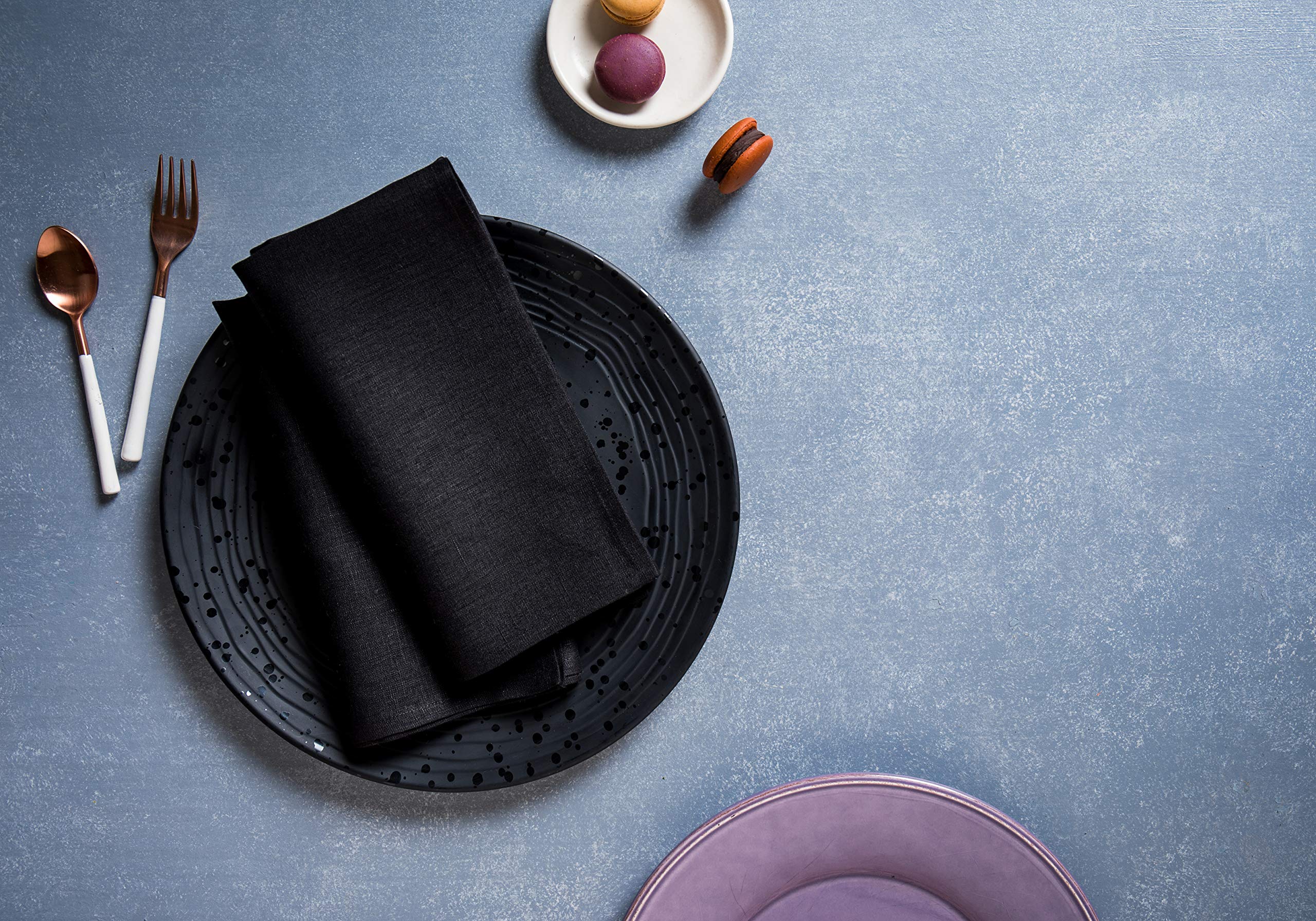 Solino Home Linen Dinner Napkins 20 X 20 Inch - 100% Pure Linen Black Cloth Napkins Set Of 6 For Spring, Easter - Fete, Handcraf