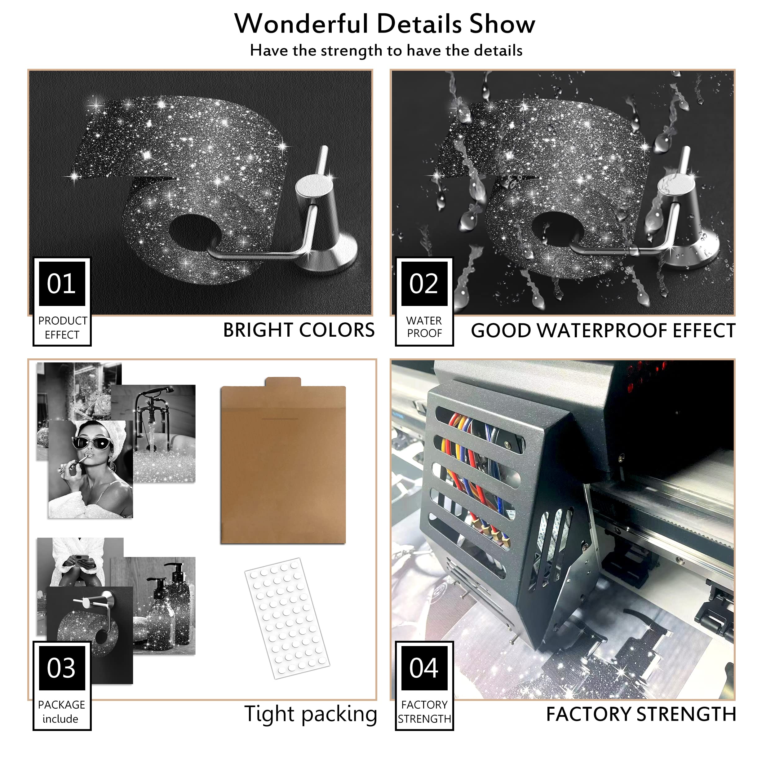 Luodroduo Fashion Wall Art Bathroom Wall Decor Prints Set Of 6 Black And White Glam Glitter Canvas Posters Pictures Photos Artwo