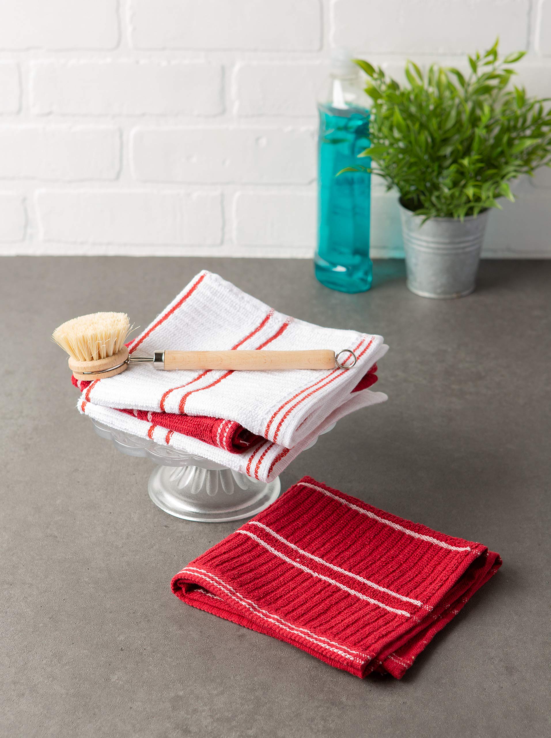 J&M Red Ribbed Terry Dishcloth (Set of 12)