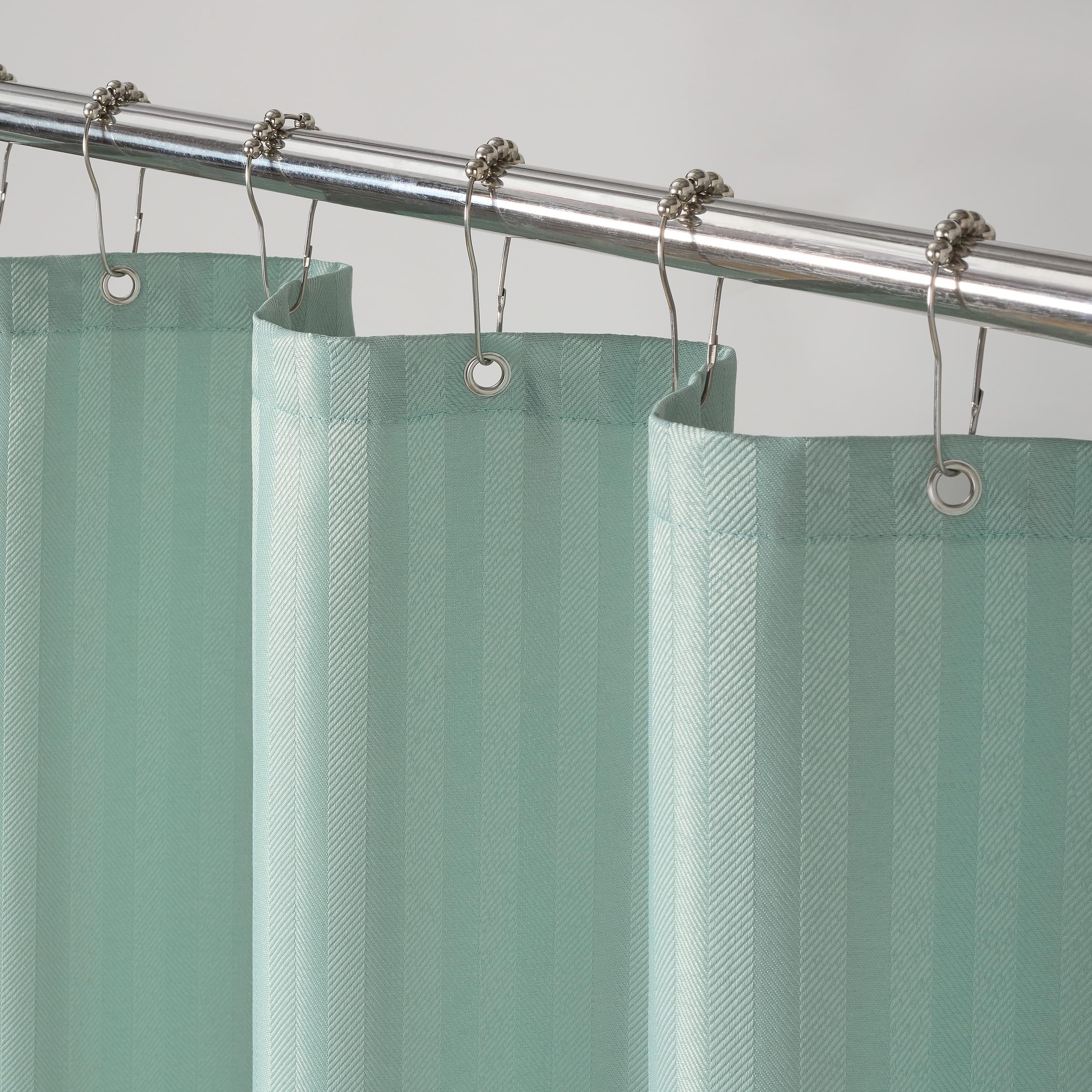 Arkwright Bulk Shower Curtain Set - Case Of 12 - Stainless 12 Metal Hooks, Modern Damask Woven Washable Fabric With Weighted Hem