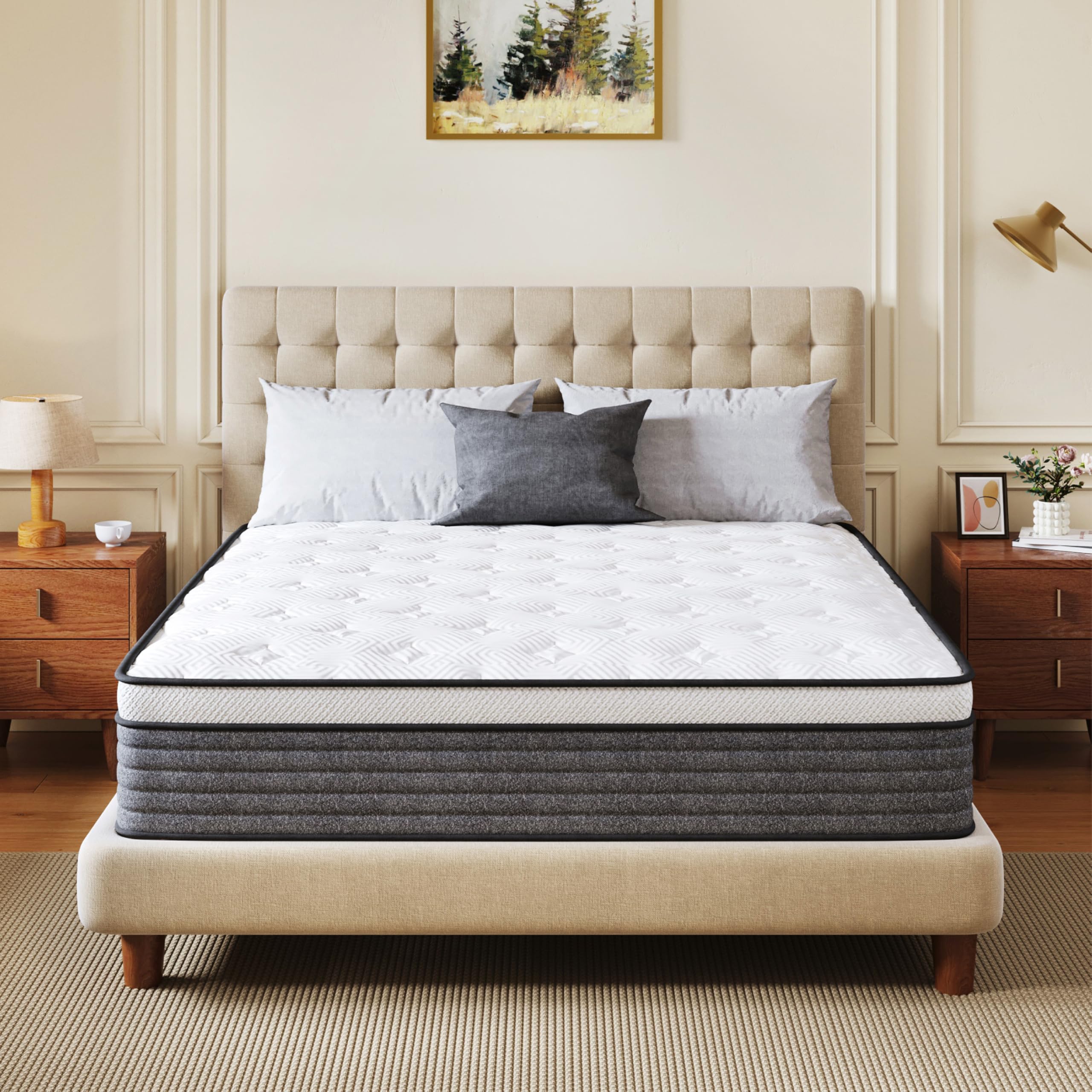 King Size Mattress, 10 Inch Hybrid Mattress King Size, Medium Feel Foam and Individual Pocket Springs, Extra Edge Support, Press