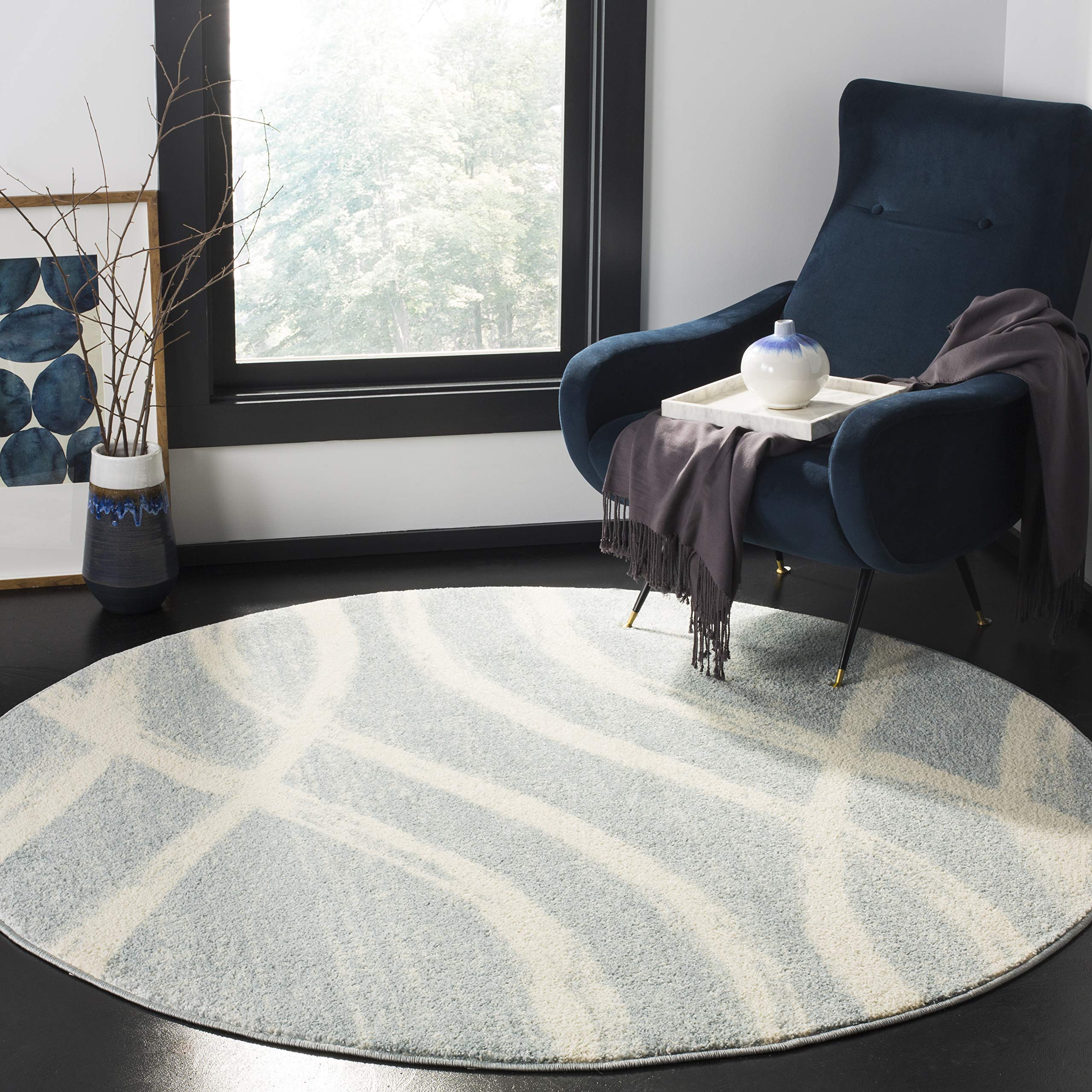 SAFAVIEH Adirondack Collection 8 Round Cream / Slate ADR125T Modern Wave Distressed Non-Shedding Living Room Bedroom Area Rug