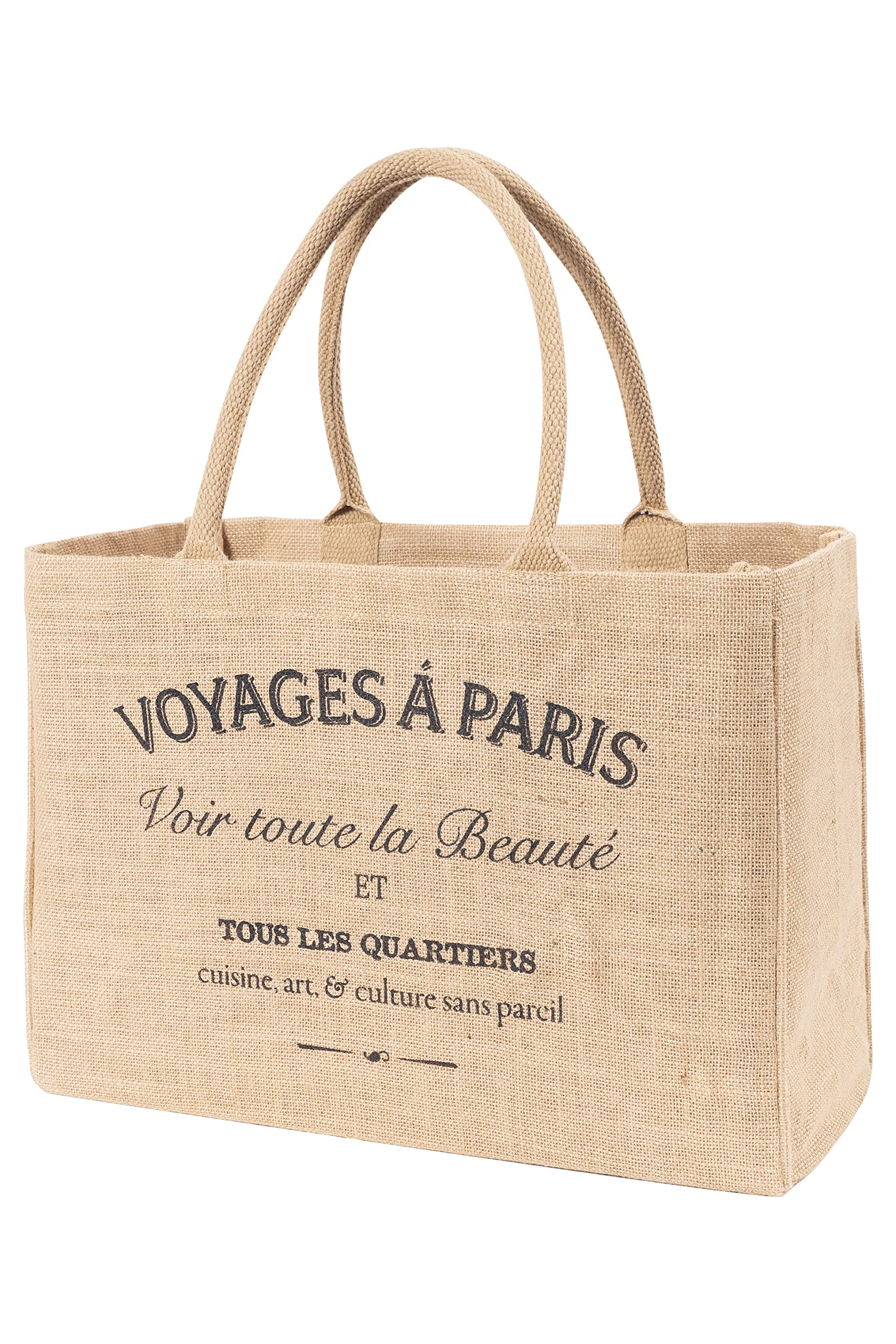 Kaf Home Jute Market Tote Handles Reusable Grocery Bag, Voyages