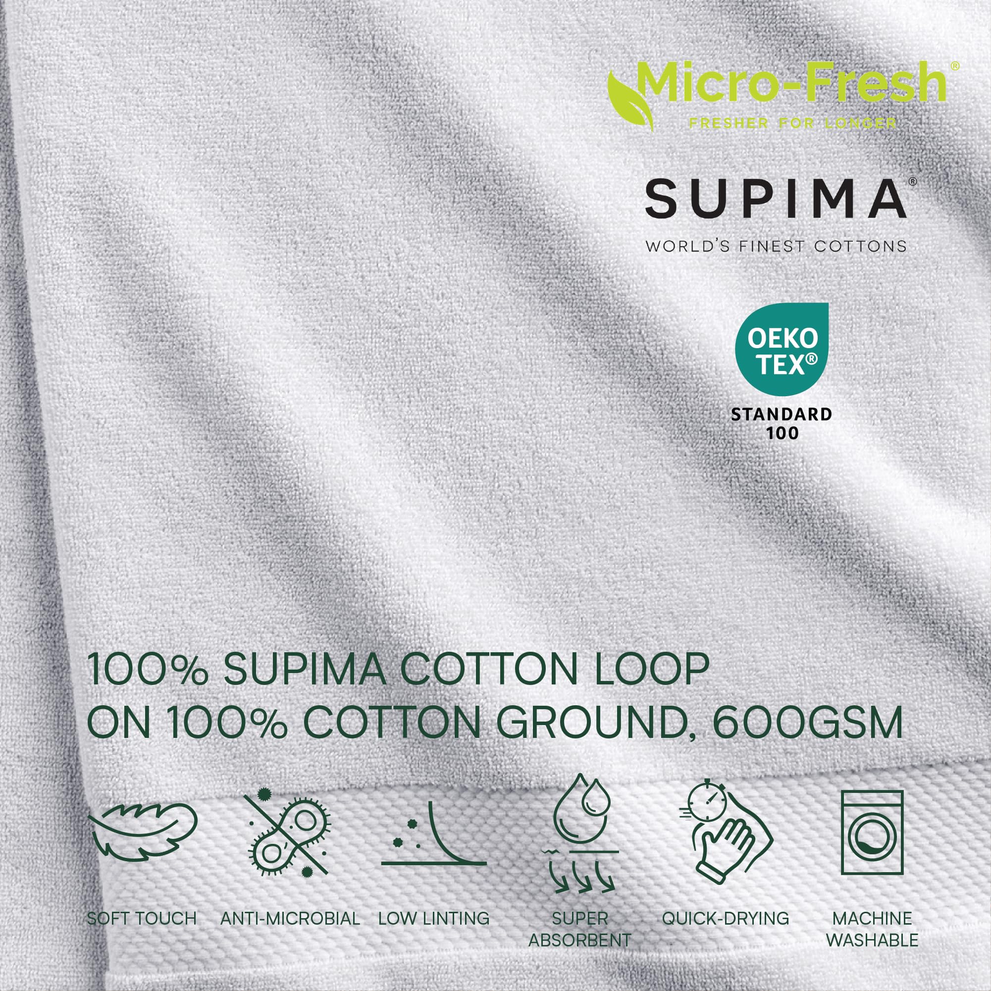 Lacoste Heritage Supima Cotton Hand Towel, White, 16'' X 30''