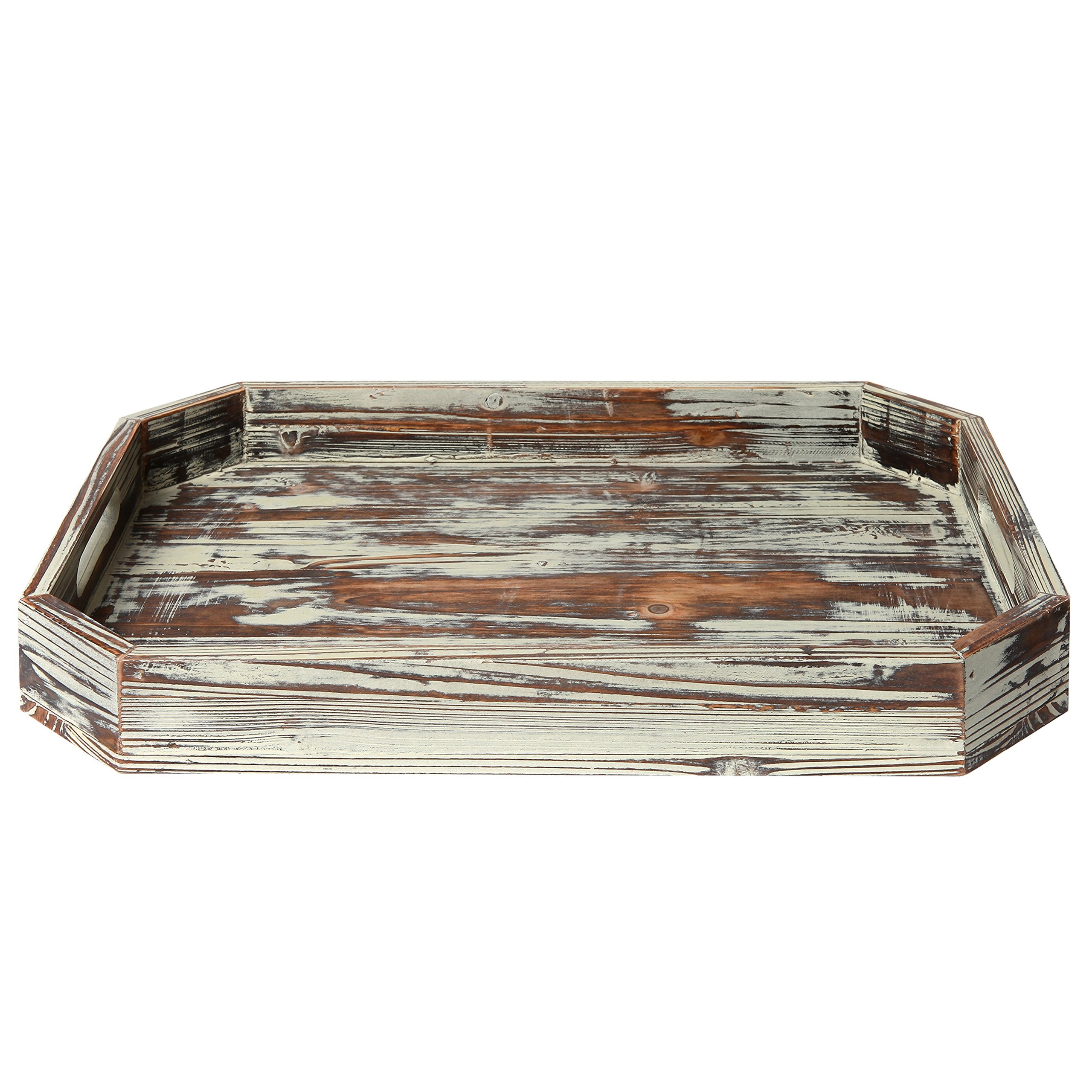 Mygift Torched Wood Serving Tray With Handles - Rustic Farmhouse Decor Breakfast, Ottoman, Coffee Table Decorative Tray With Ang