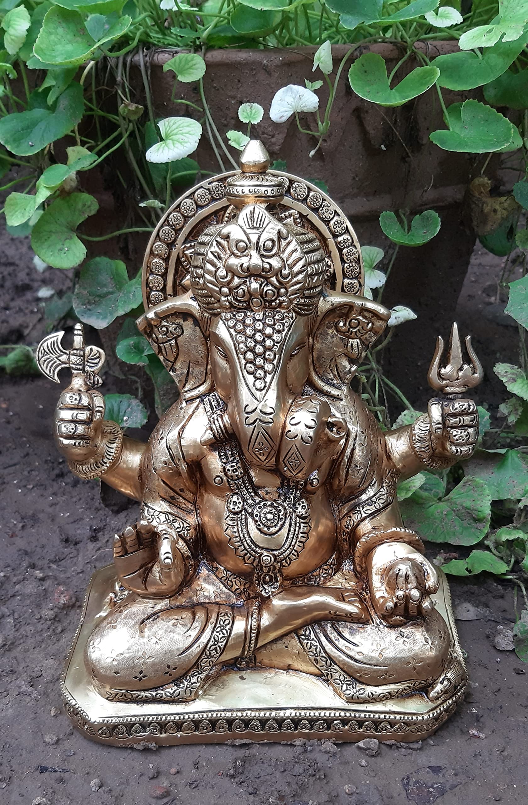 Kalarambh Brass Ganesha/Ganesh/Ganpati Idol Murti Statue For Home Pooja Puja Mandir Decor Collectible Handicraft Art, Yellow, 8