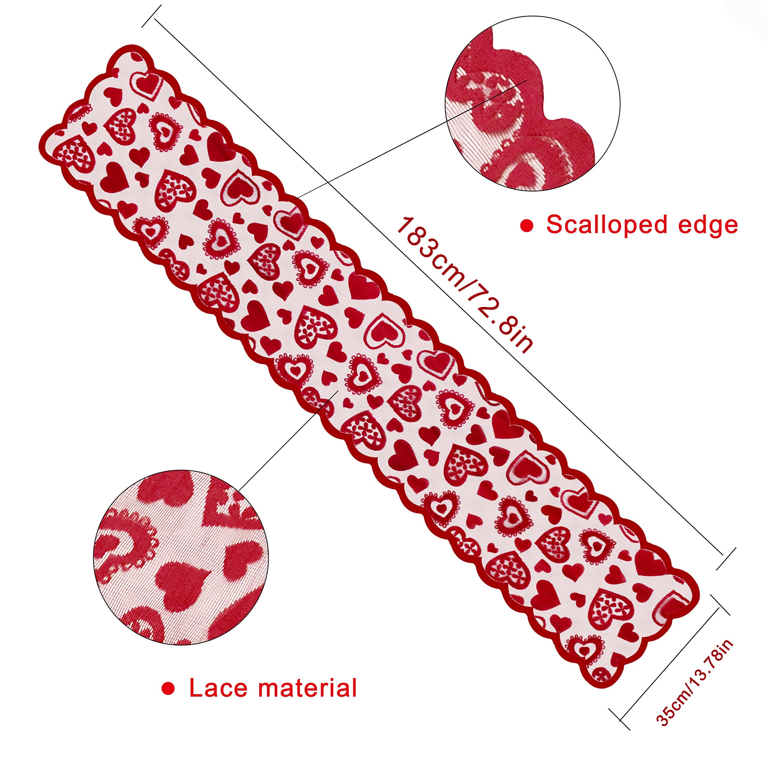 Mosoan Valentines Day Decor Table Runner - 13 X 72 Inch Red Lace Table Runner For Wedding Party, Valentines Decorations - Valent