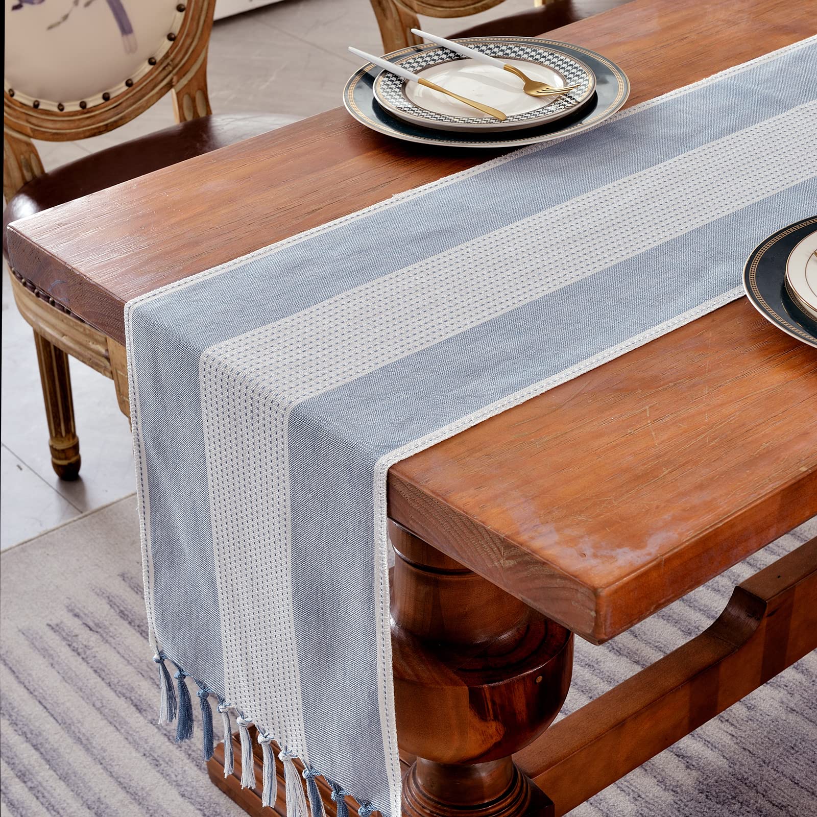 Wracra Linen Table Runner, Farmhouse Macrame Table Runners 72 Inches Long For Dining Table Decor, Wedding, Party And Dresser Dec