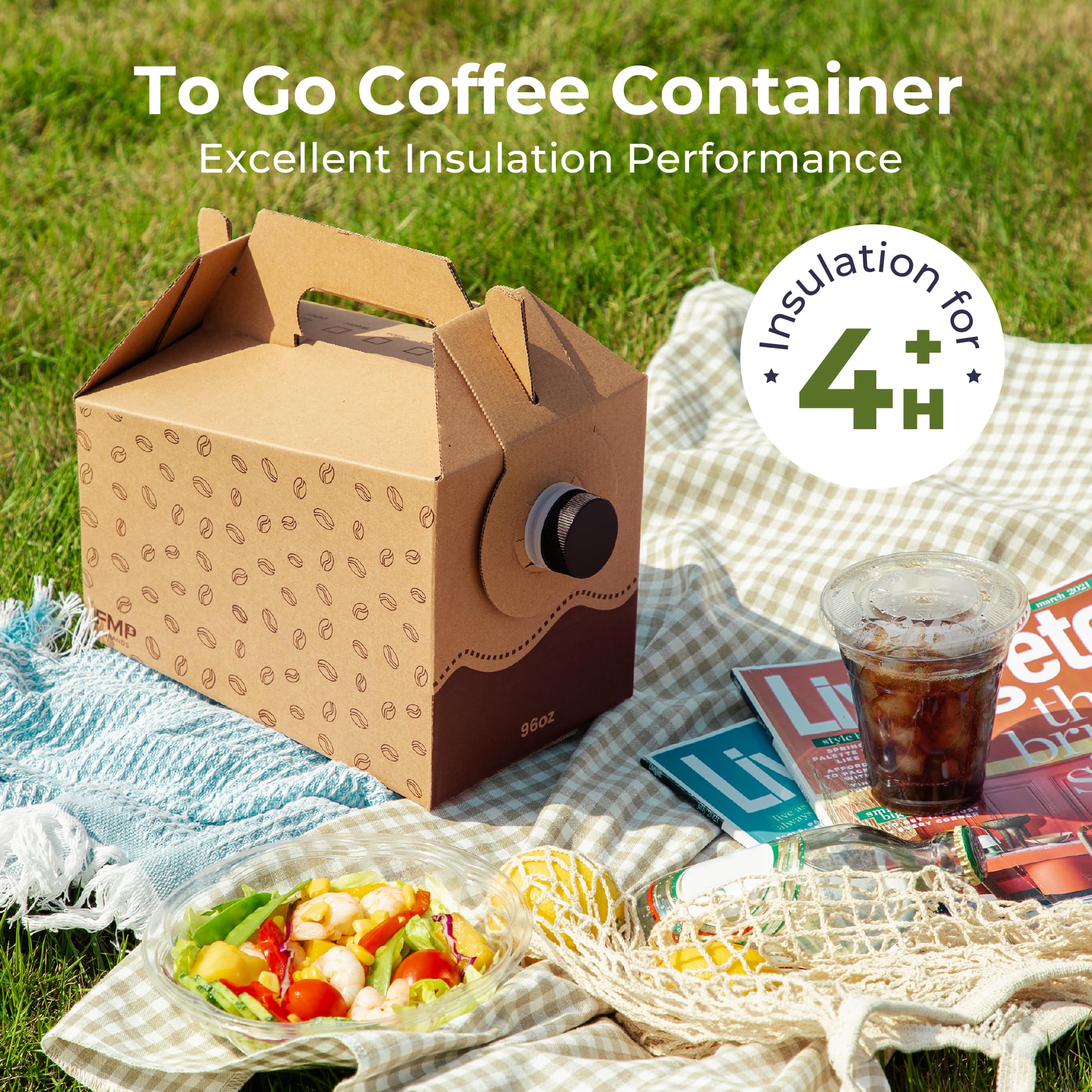 Fit Meal Prep 5 Pack 96 Oz Disposable Coffee Dispensers With Handle, Durable Insulated Coffee To Go Storage Containers, Portable