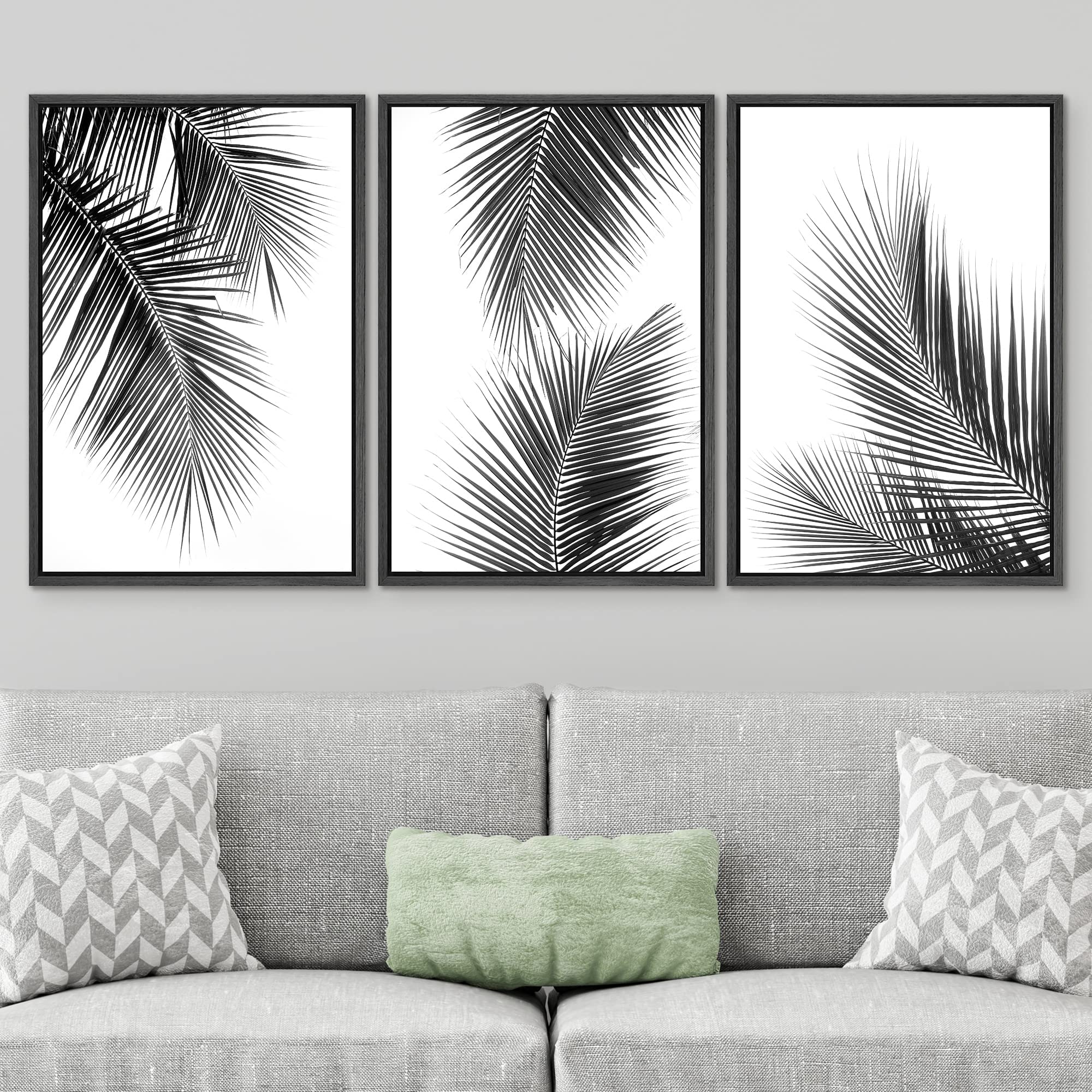 Signwin 3 Piece Framed Canvas Wall Art Black And White Tropical Leaves Canvas Painting Home Artwork Decoration For Living Room,B