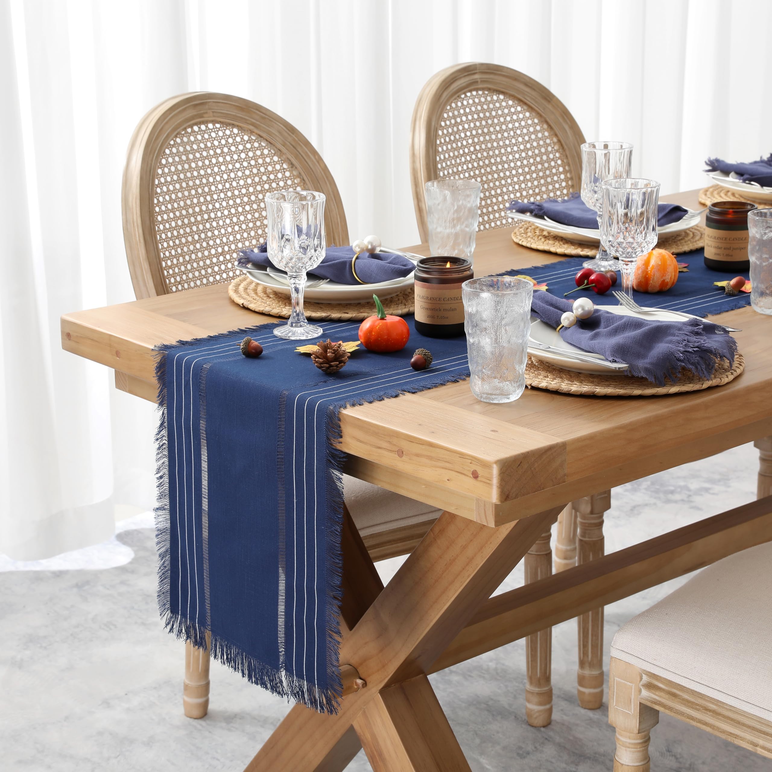 Chassic Farmhouse Style Table Runners, Rustic Boho 108 Inches Long Table Runner For Dining Room,Holiday, Party And Wedding Table