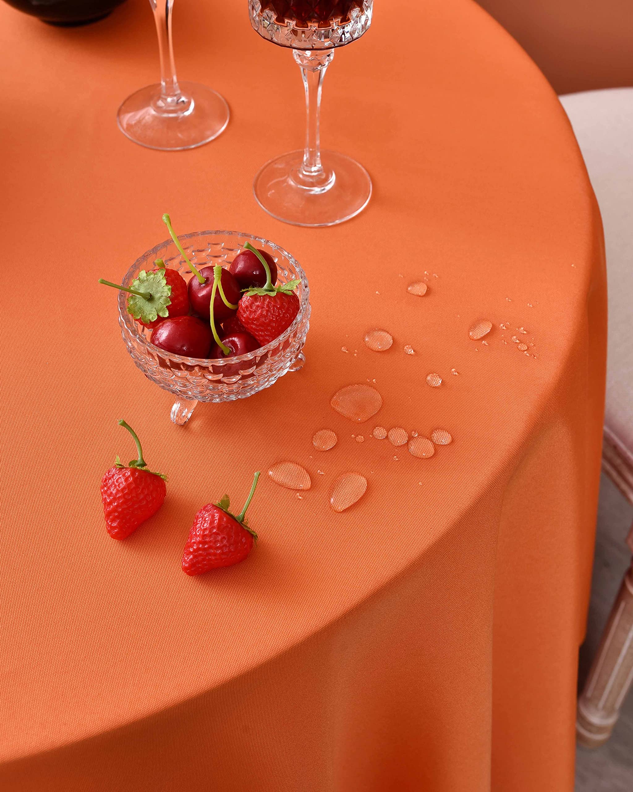 Meanmoy Orange 210 Gsm Water & Stain Resistant Round Tablecloth For Circle Table - Solid 48 Inch Table Cloth Cover In Wrinkle Fr
