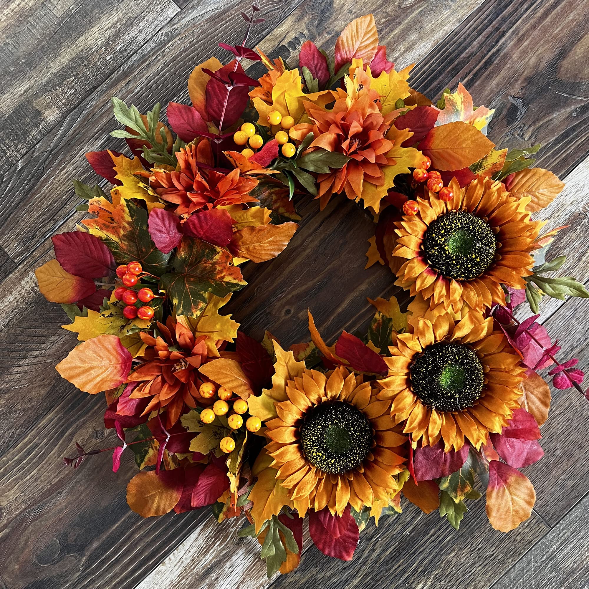 TOKCARE Fall Wreaths for Front Door,20 Inch Sunflower Wreath Fall Decorations for Home Decor Autumn Thanksgiving Halloween Indoo