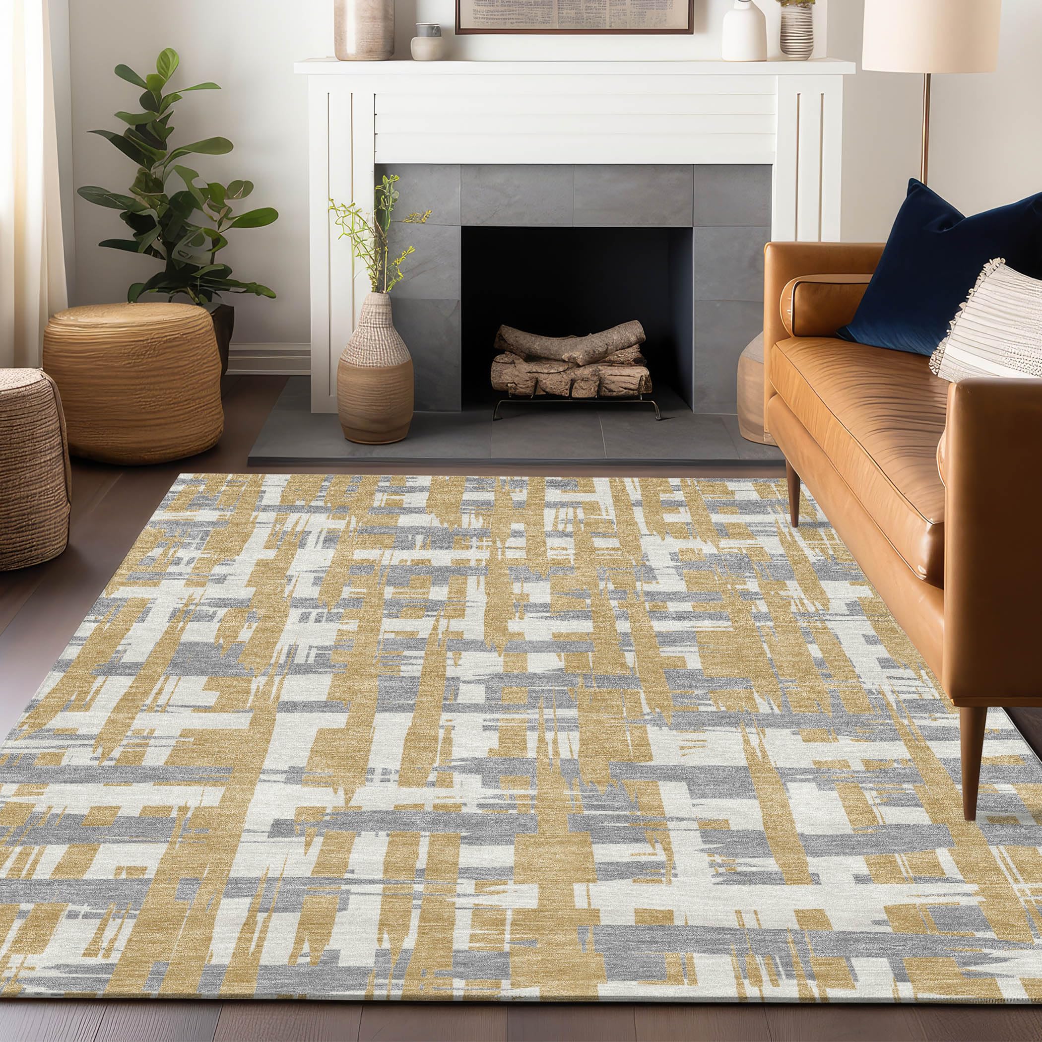 Machine Washable Indoor/Outdoor Chantille Gold 26 x 310 Rug