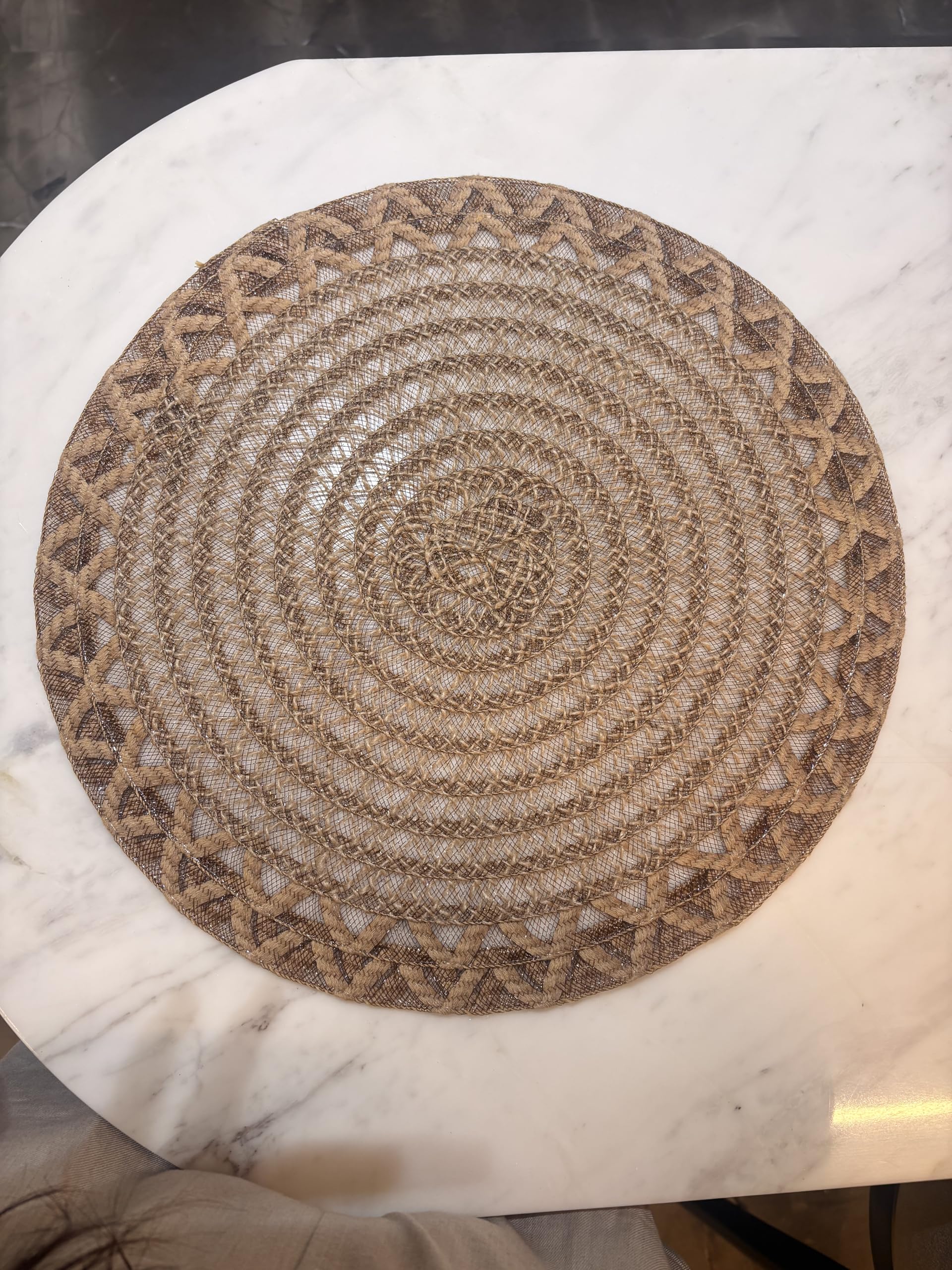 Round Woven Jute Placemats, Natural Brown, Braided Spiral Design, Boho Table Decor (C1Pcs)