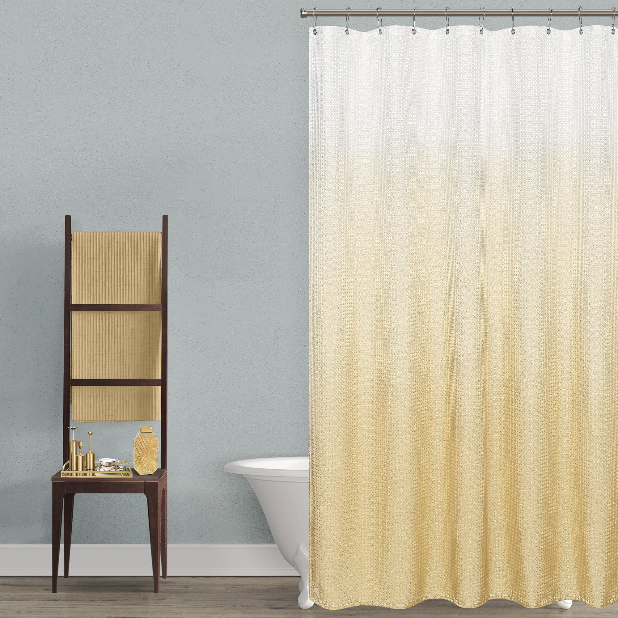 Mrs.Naturall Shower Curtain Gold Accents Bathroom Sets With Hooks Glam Luxury Waffle Fabric Waterproof Autumn Fall Shower Curtai