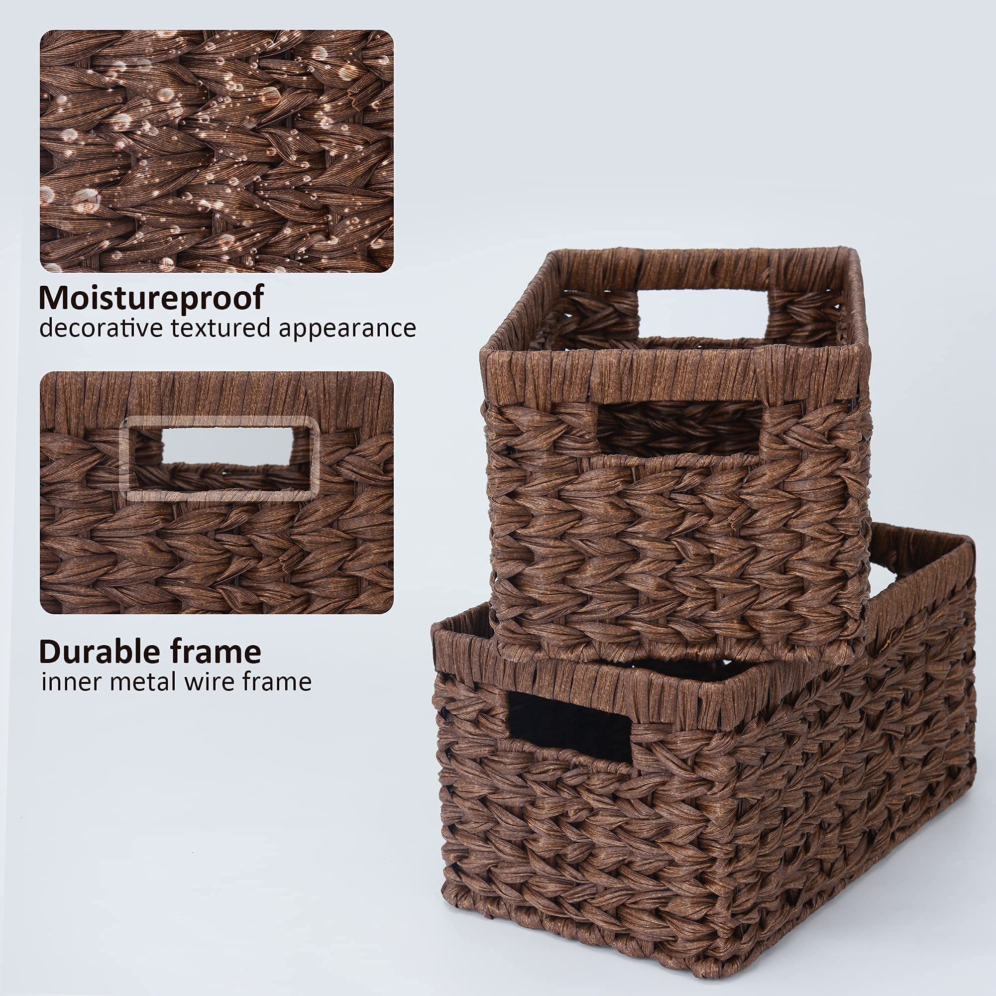 GRANNY SAYS Wicker Storage Baskets  Rectangle Storage Baskets for Shelves  Wicker Baskets for Organizing  Waterproof Woven Storage for Toilet Shelf Baskets  Laundry Room  Brown  2-Pack