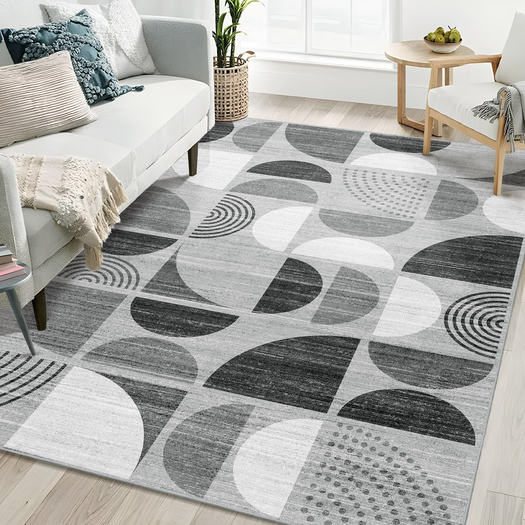 MUJOO 5x7 Area Rugs,Washable Rugs for Living Room Bedroom,Large Boho Throw Floor Carpet Non Slip Soft Modern Abstract Black and 