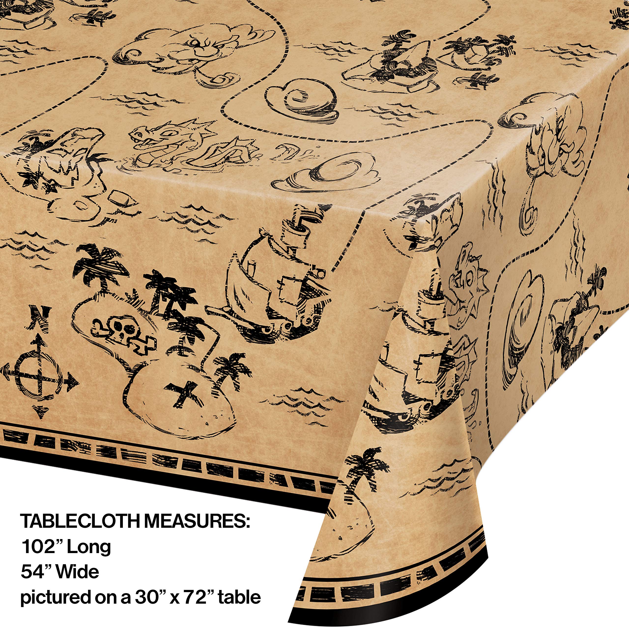 Creative Converting Treasure Island Pirate Plastic Tablecloth, 1 Ct Multi Color, 22''