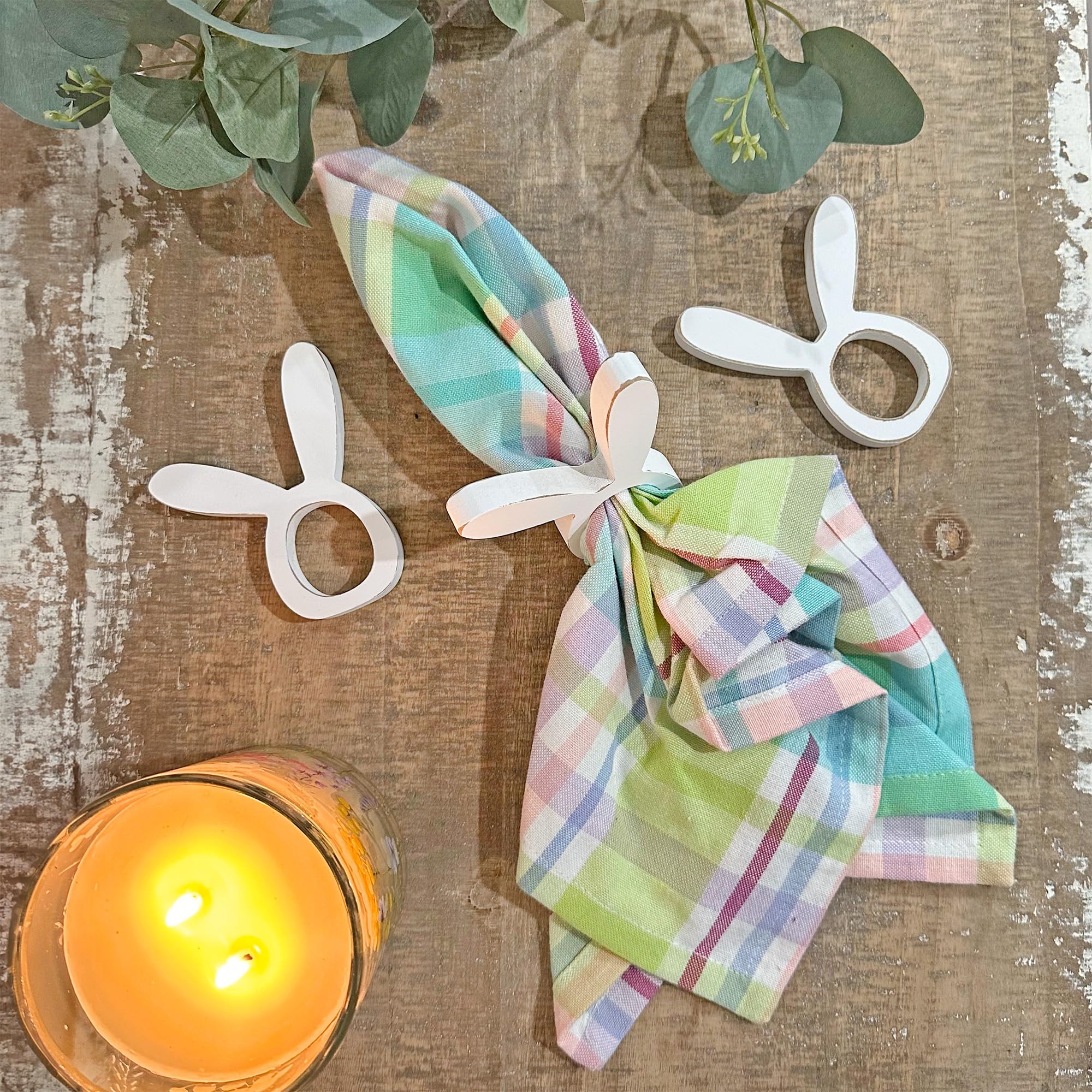 Auldhome Bunny Napkin Rings (Set Of 4); Easter And Holiday Rabbit Ear Wooden Napkin Rings