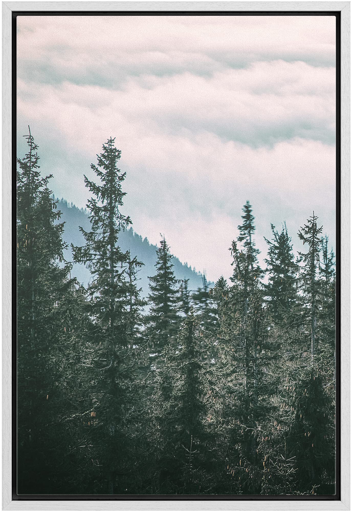 Ashbrook Framed Canvas Print Wall Art Washed Out Vintage Forest Trees And Mountains Nature Wilderness Photography Modern Rustic